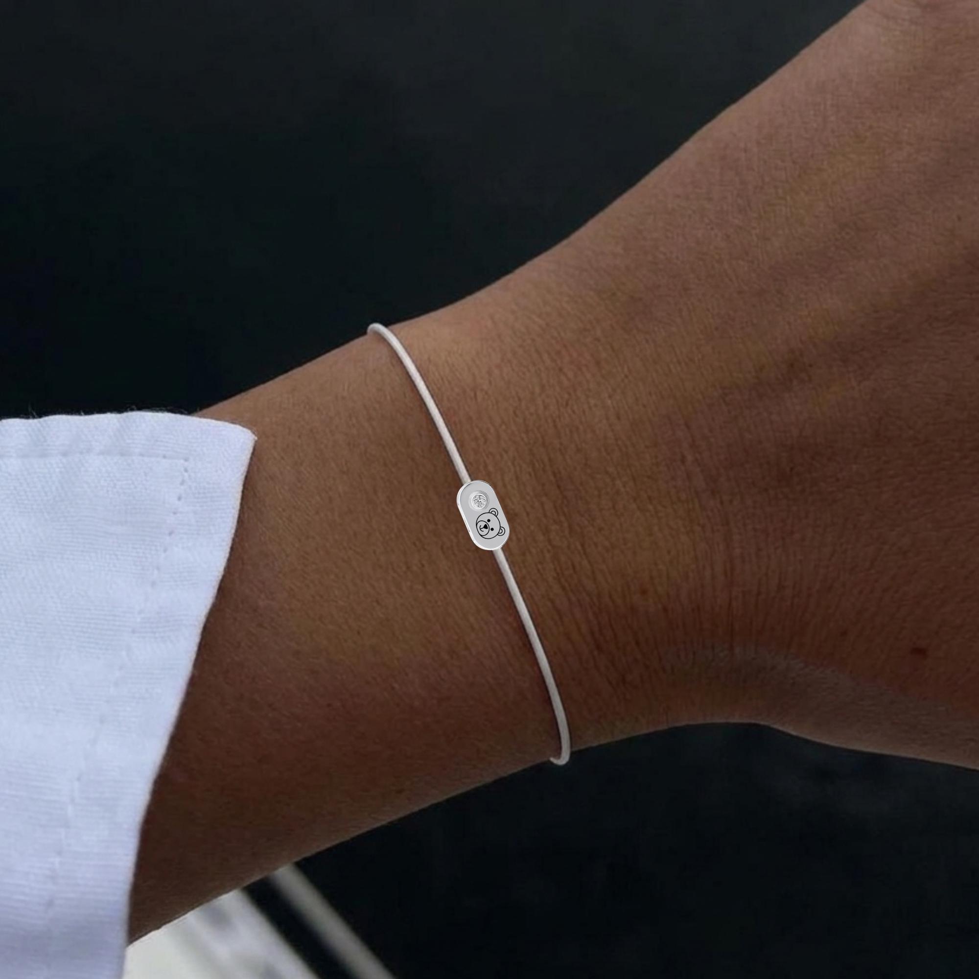 Personalized 14K Solid Gold Initial Bracelet with Natural Diamond on Silk Thread