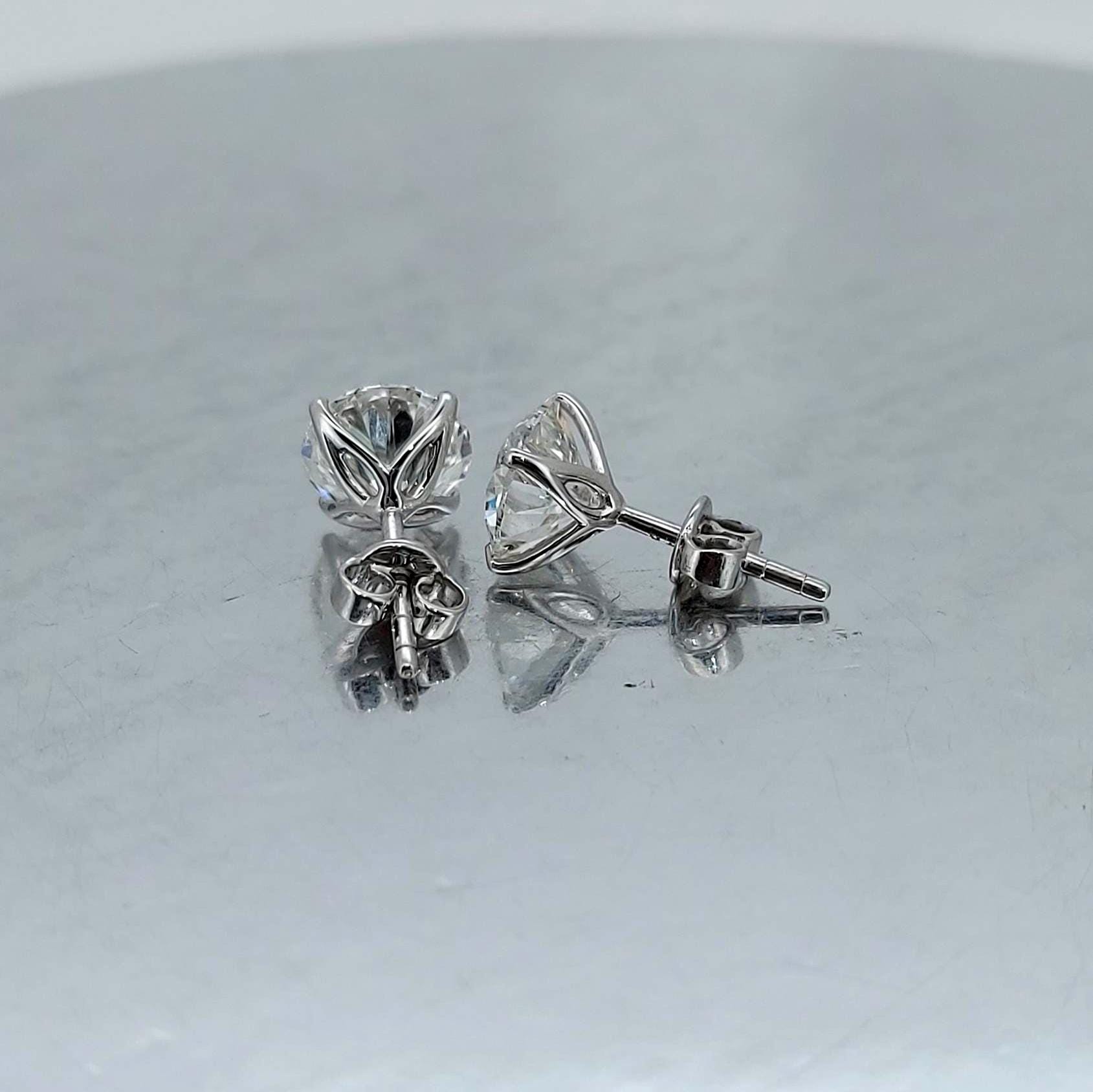 4ct Total Lab Grown Diamond Stud Earrings in 14K White Gold, E VVS2 Round Cut