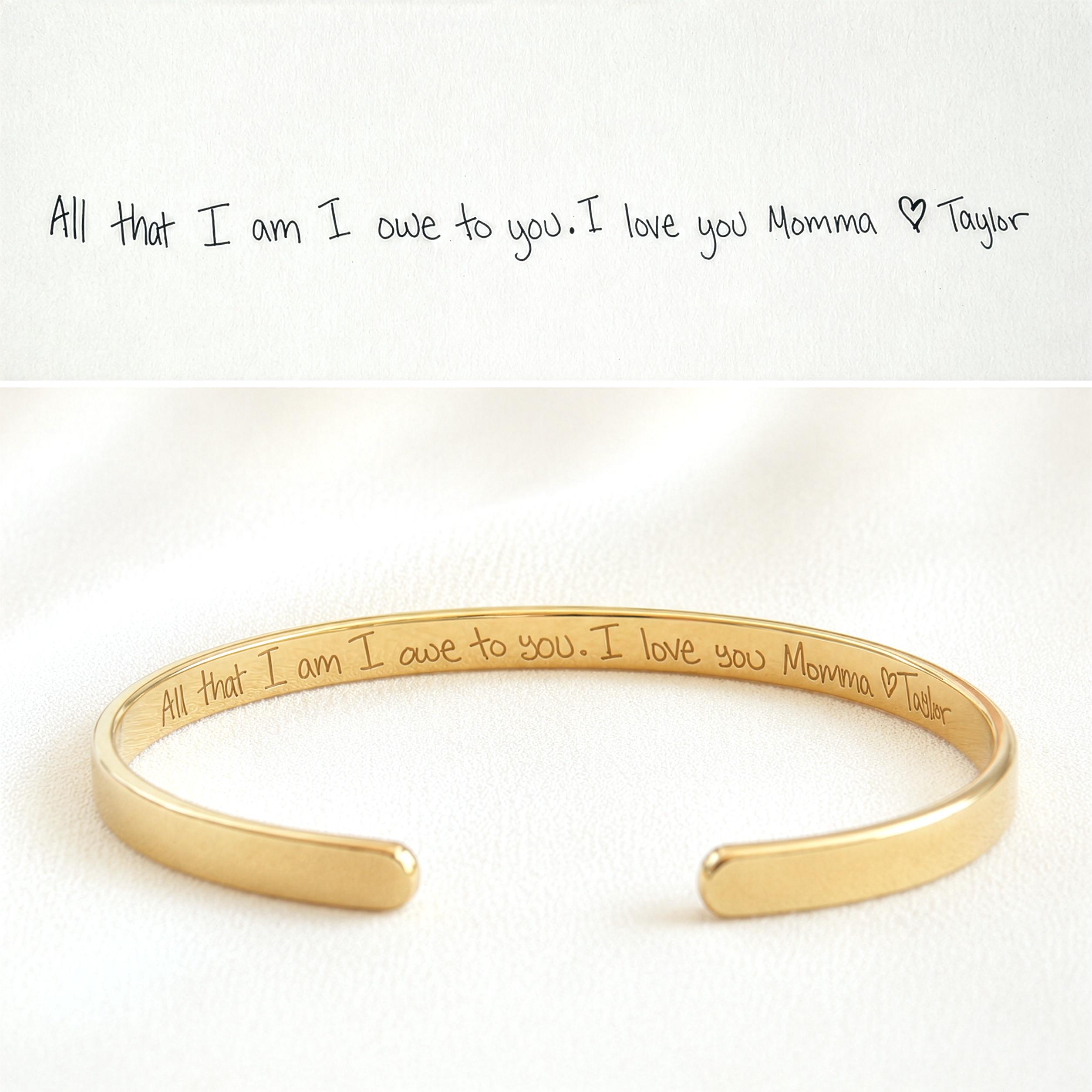 Personalized Engraved Gold Cuff Bracelet in 22K Gold Plate