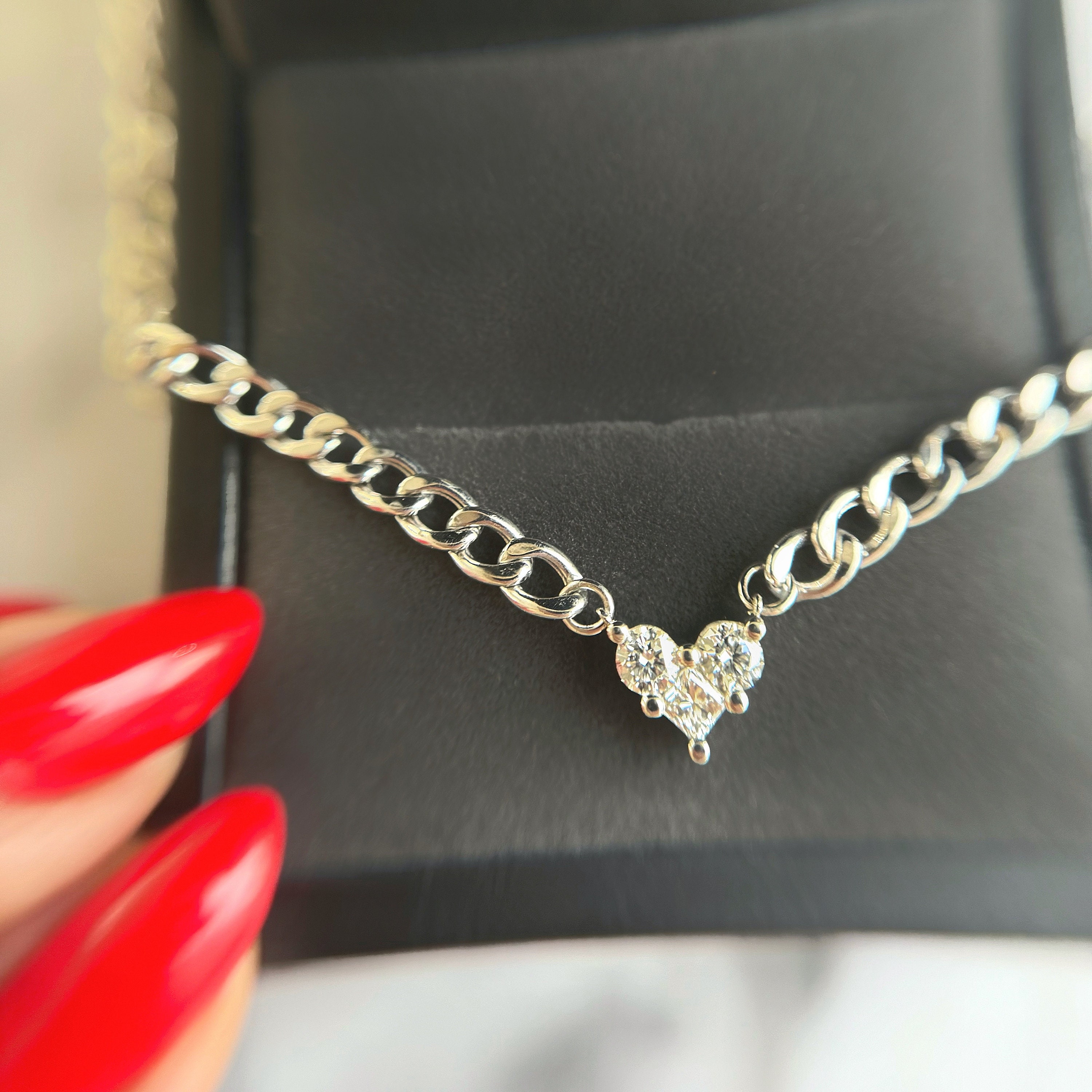 14K Gold Heart Pendant Choker with 0.5 Carat Lab Grown Diamonds