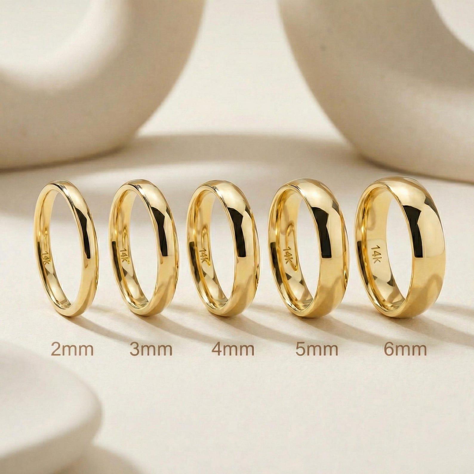 18K Solid Gold Thin Wedding Band, 1mm to 6mm Minimalist