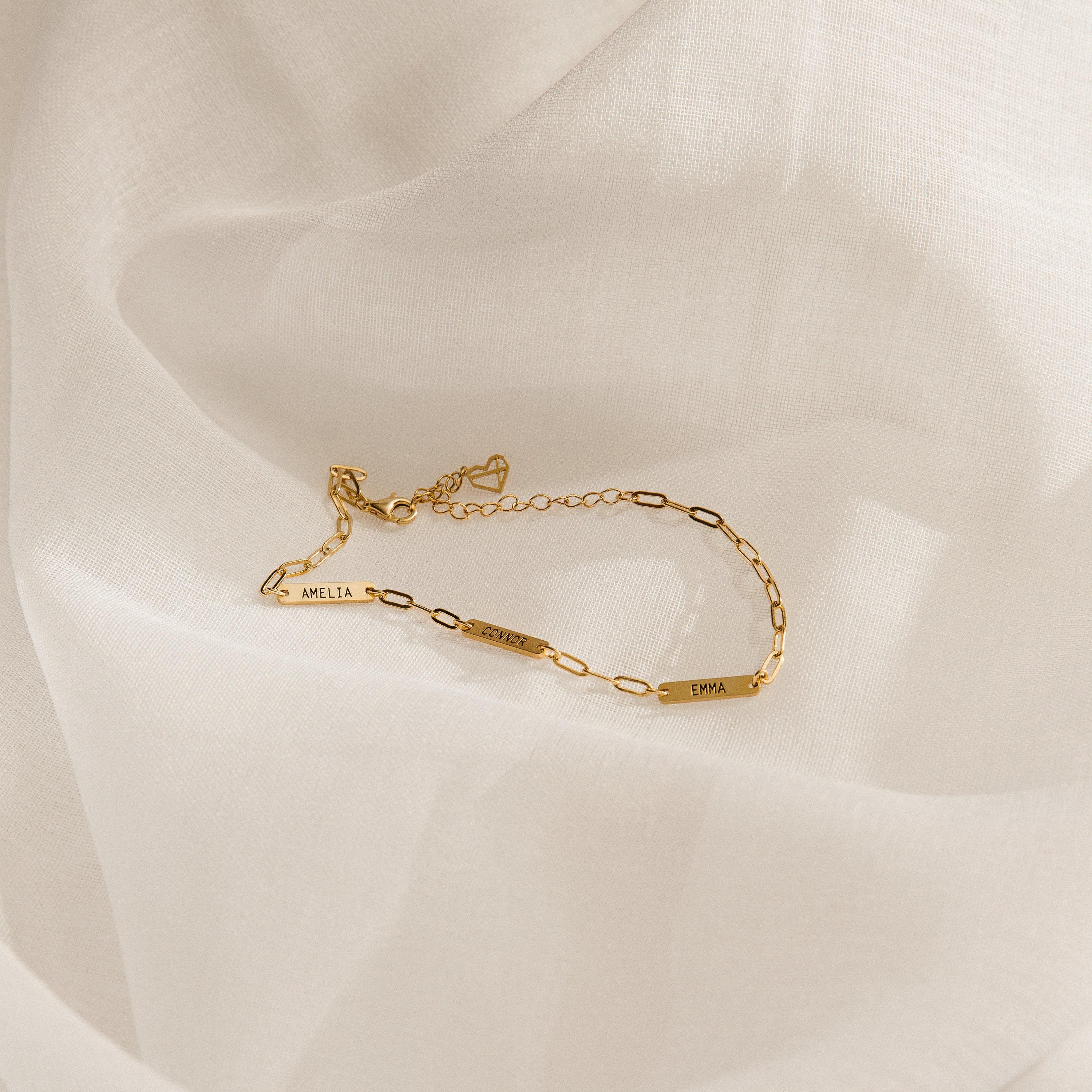 Custom Mini Name Bar Bracelet in Sterling Silver on a Paperclip Chain
