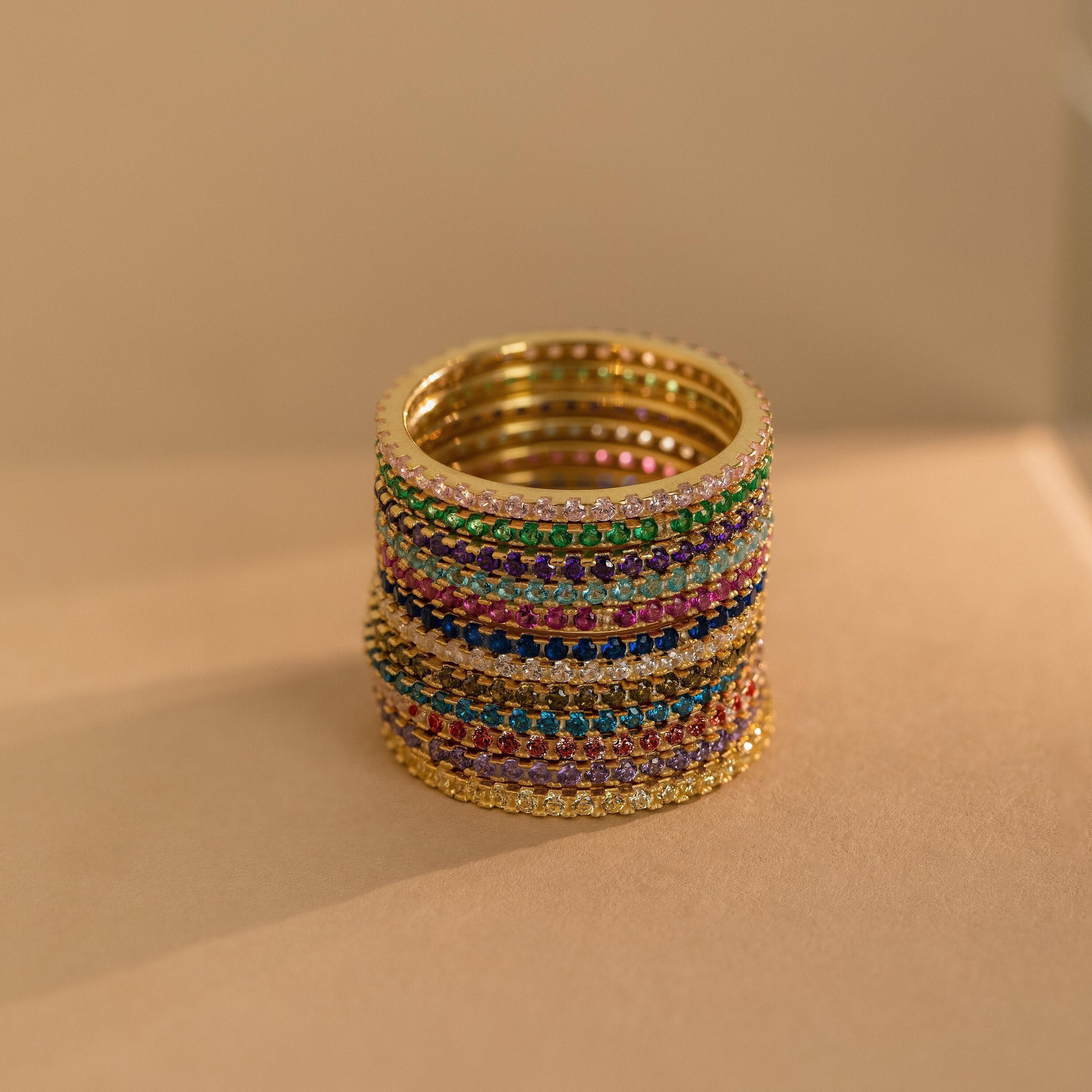 Birthstone Eternity Ring in Sterling Silver and 18K Gold
