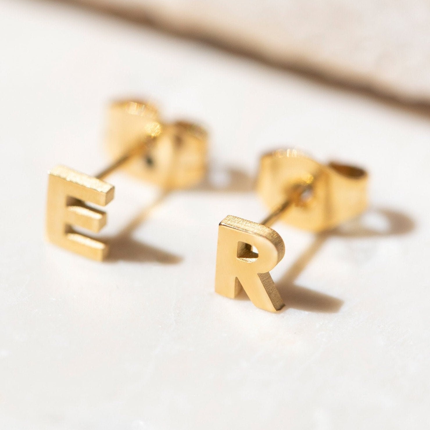 Tiny Custom Initial Letter Earring in Gold Plated Stainless Steel