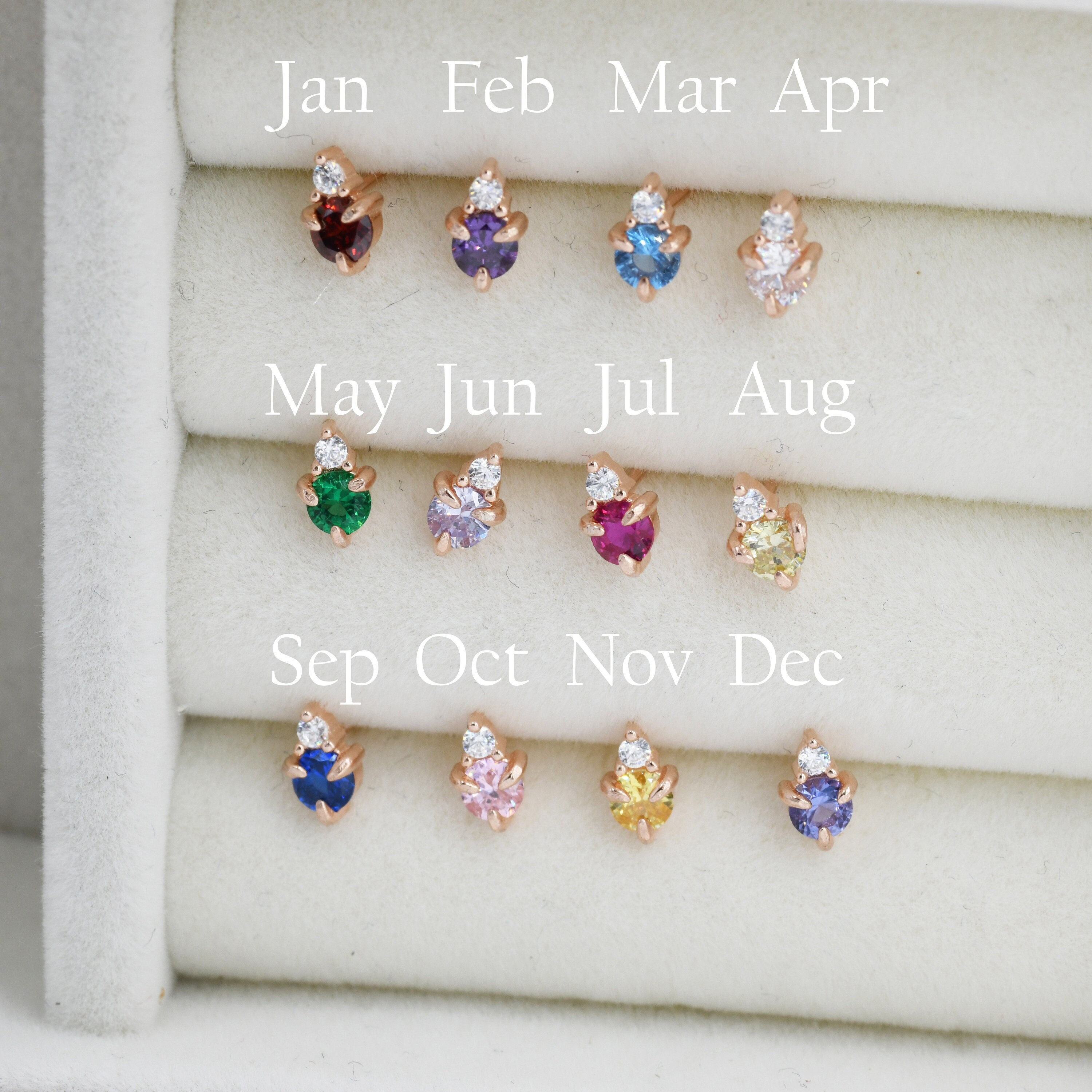 Sterling Silver Tiny Birthstone Stud Earrings with 3mm Cubic Zirconia