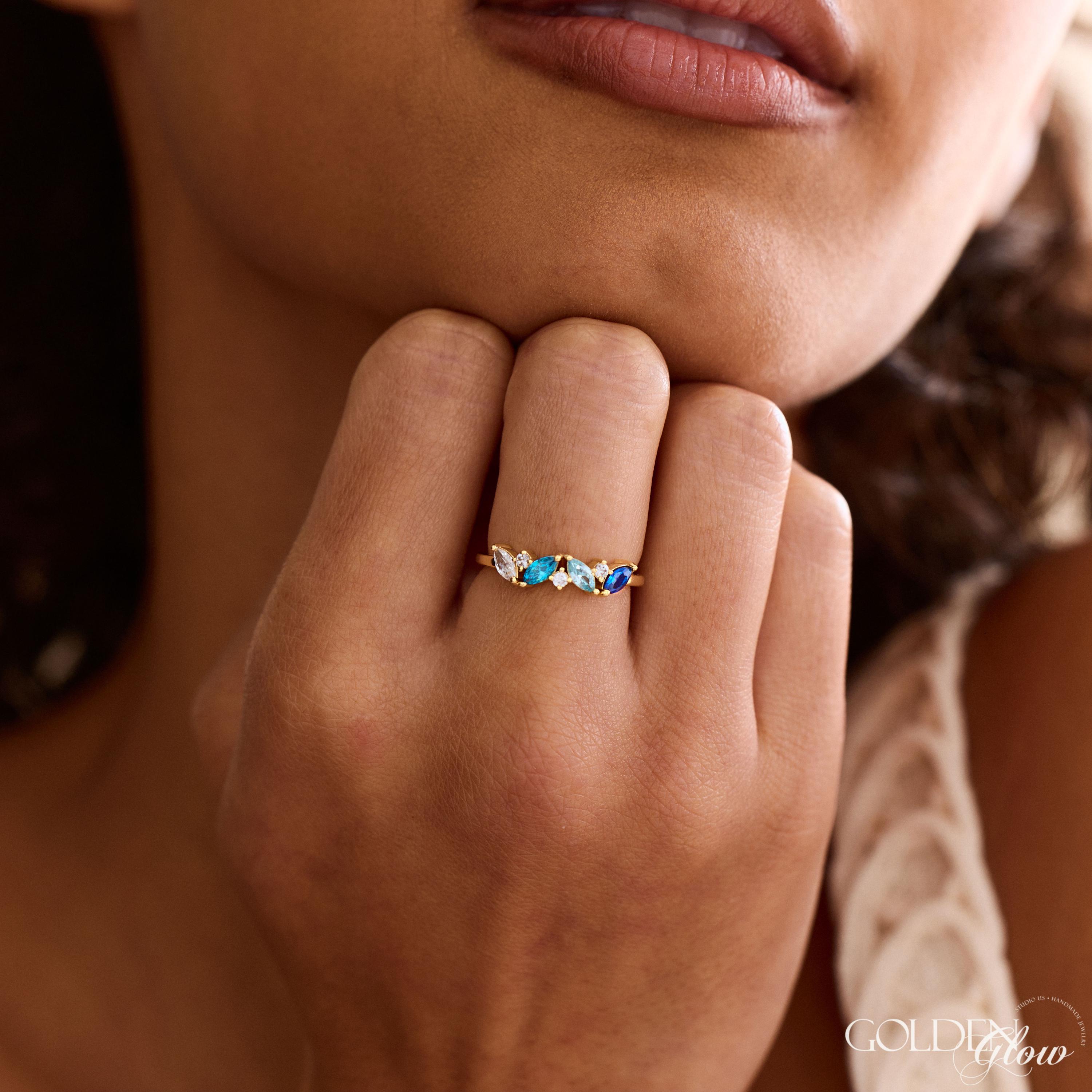 Custom Marquise Birthstone Cluster Ring