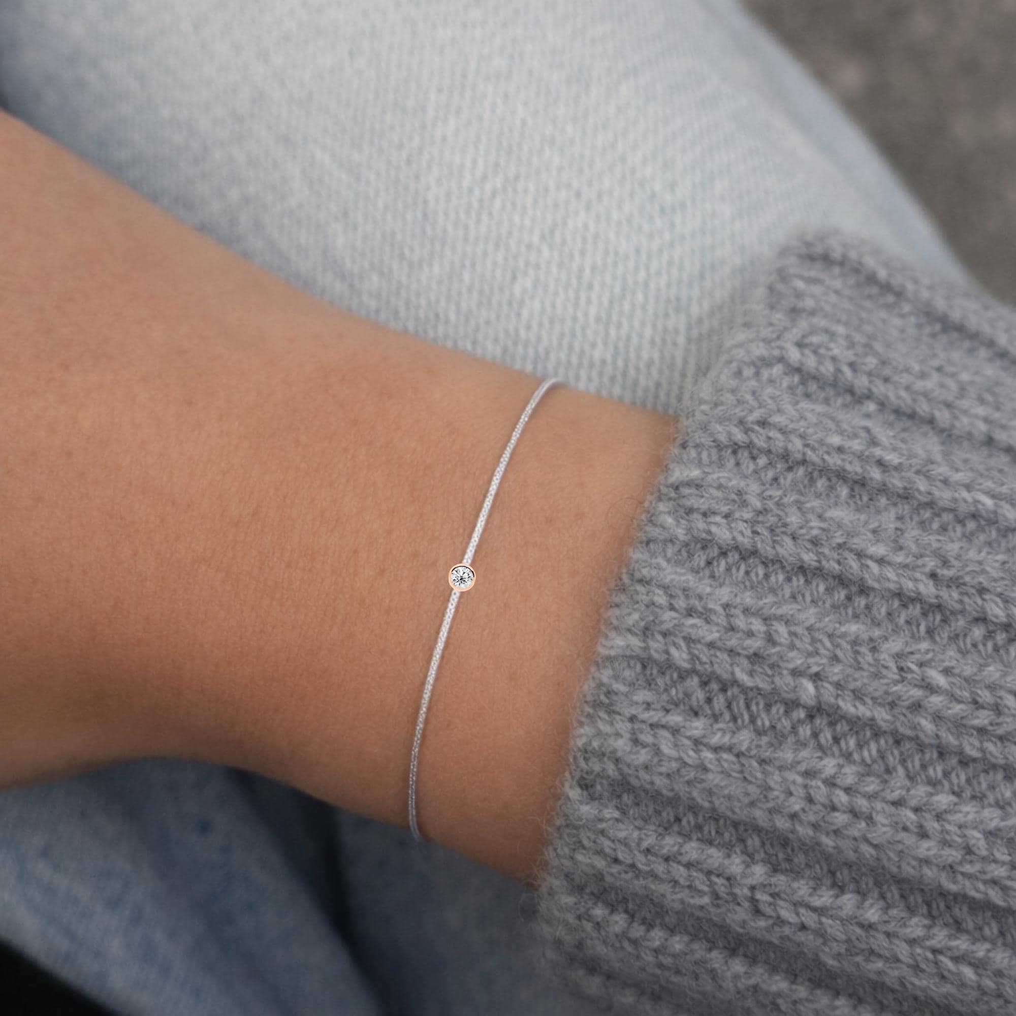 14K Solid Gold Friendship Bracelet with Natural White Diamond on Silk Cord