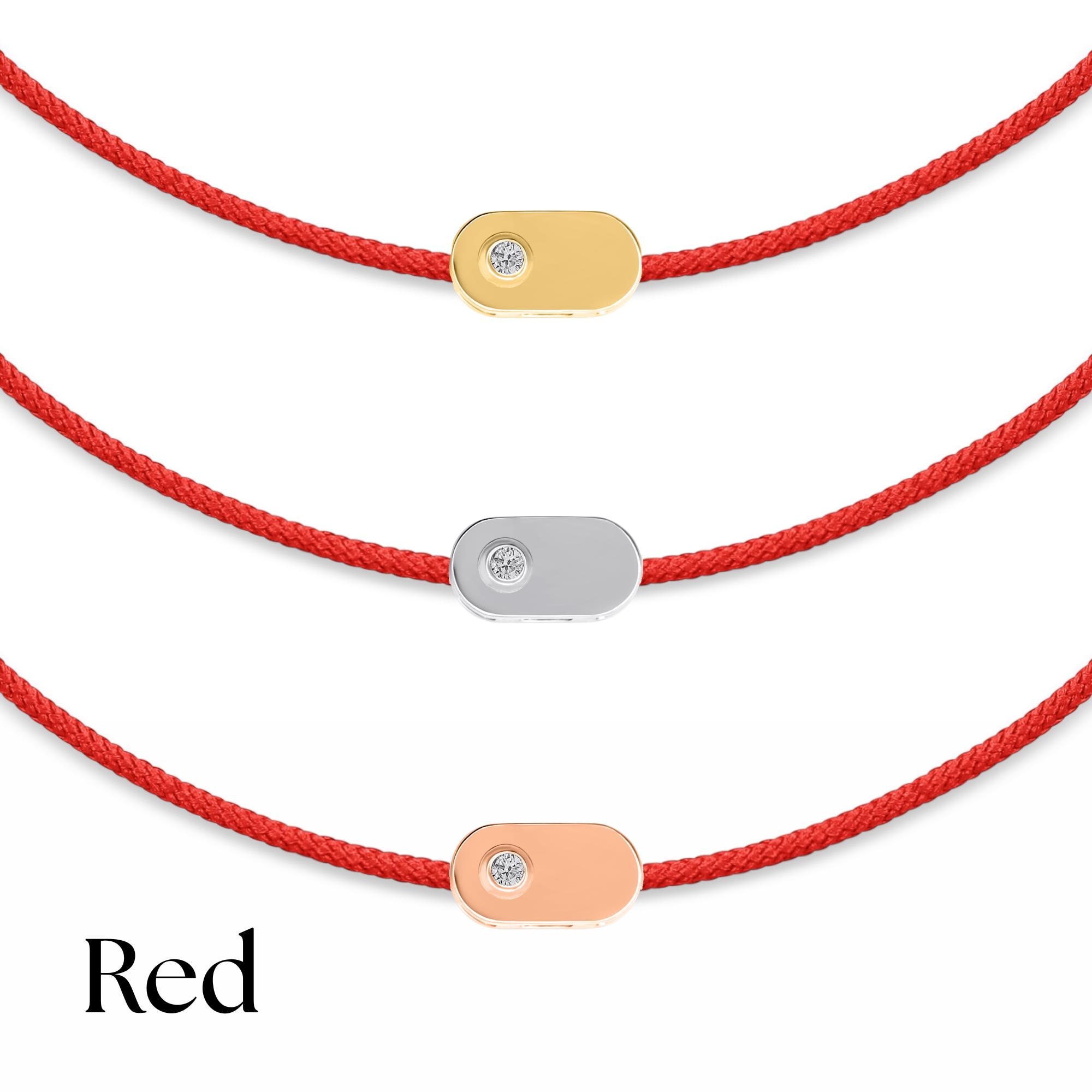 Personalized 14K Solid Gold Initial Bracelet with Natural Diamond on Silk Thread