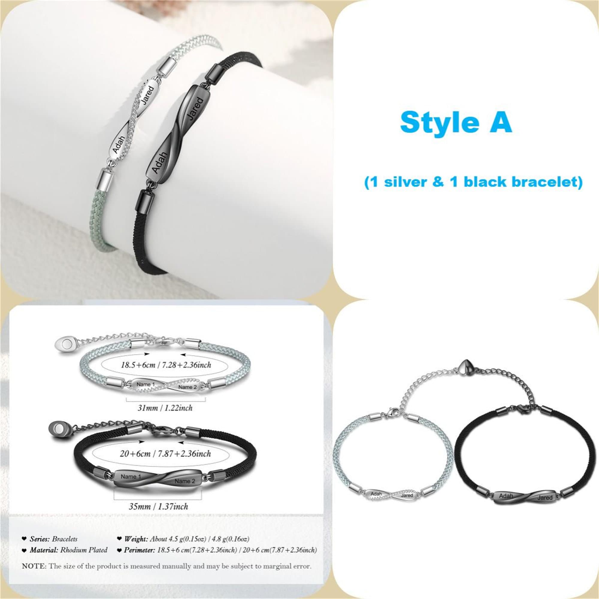 Personalized Two Name Infinity Couple Bracelet Set