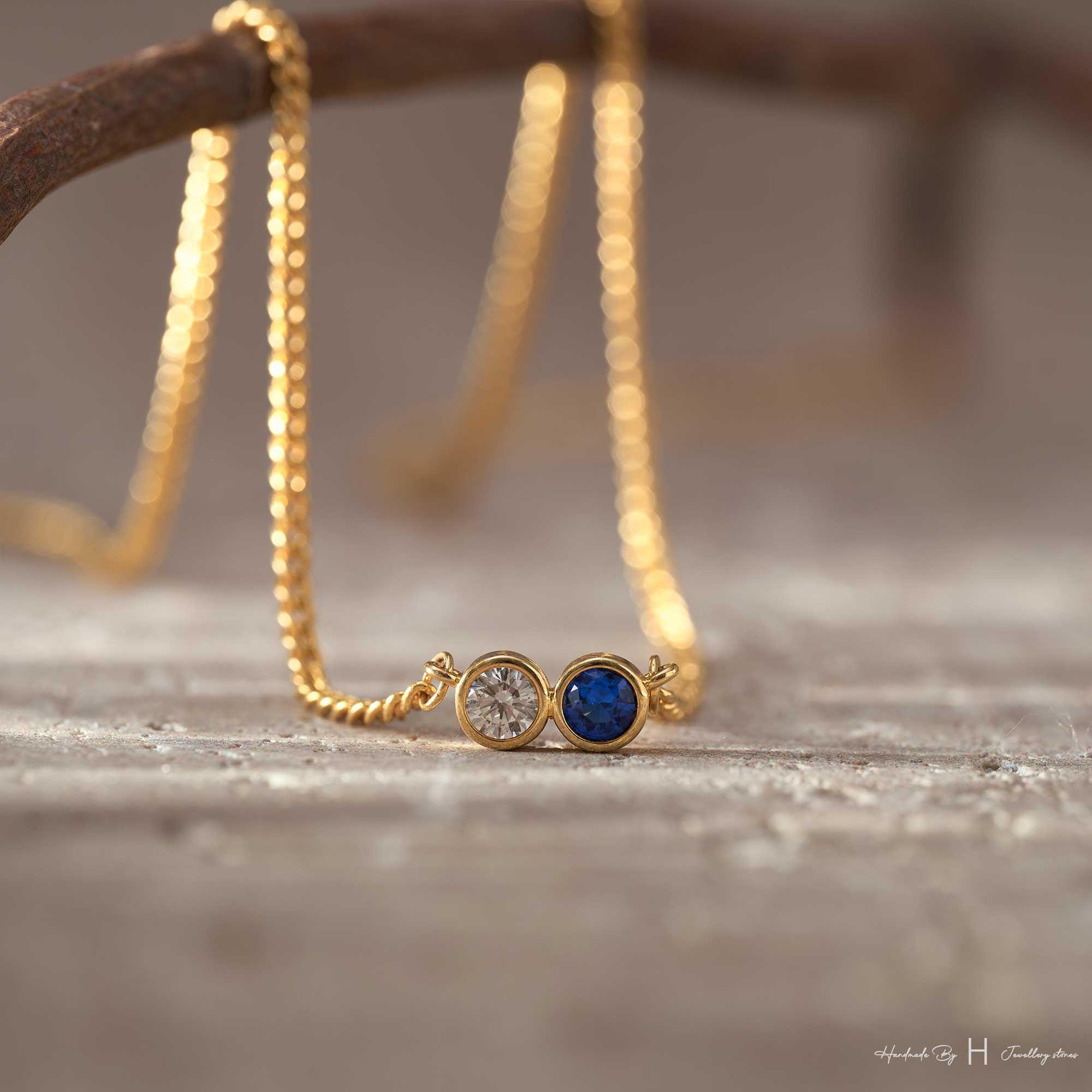 Men's Custom Birthstone Necklace with Copper Pendant in Rose Gold Plating
