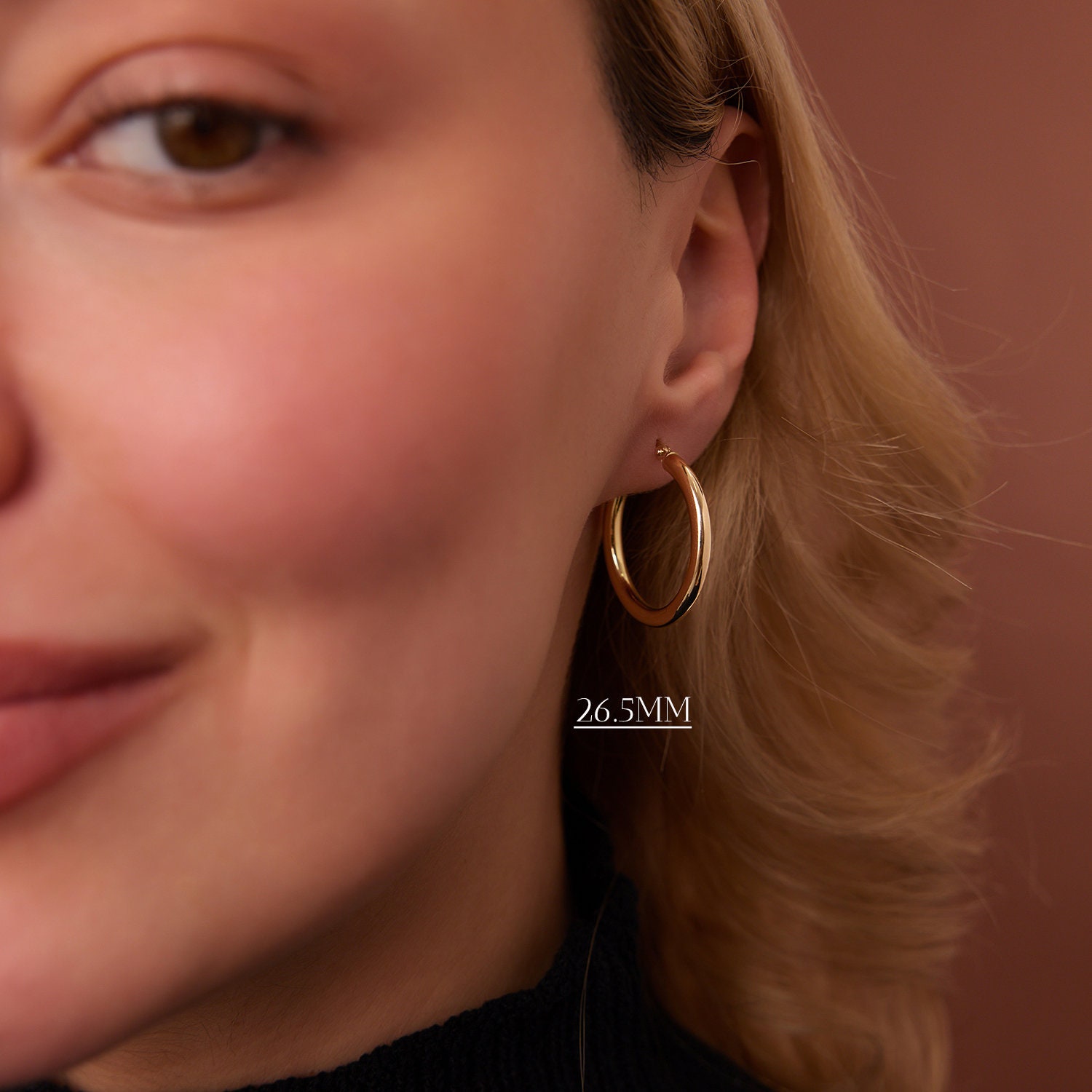 14K Gold Hoop Earrings, 3mm Thickness, 14mm to 26.5mm, Sold as a Pair