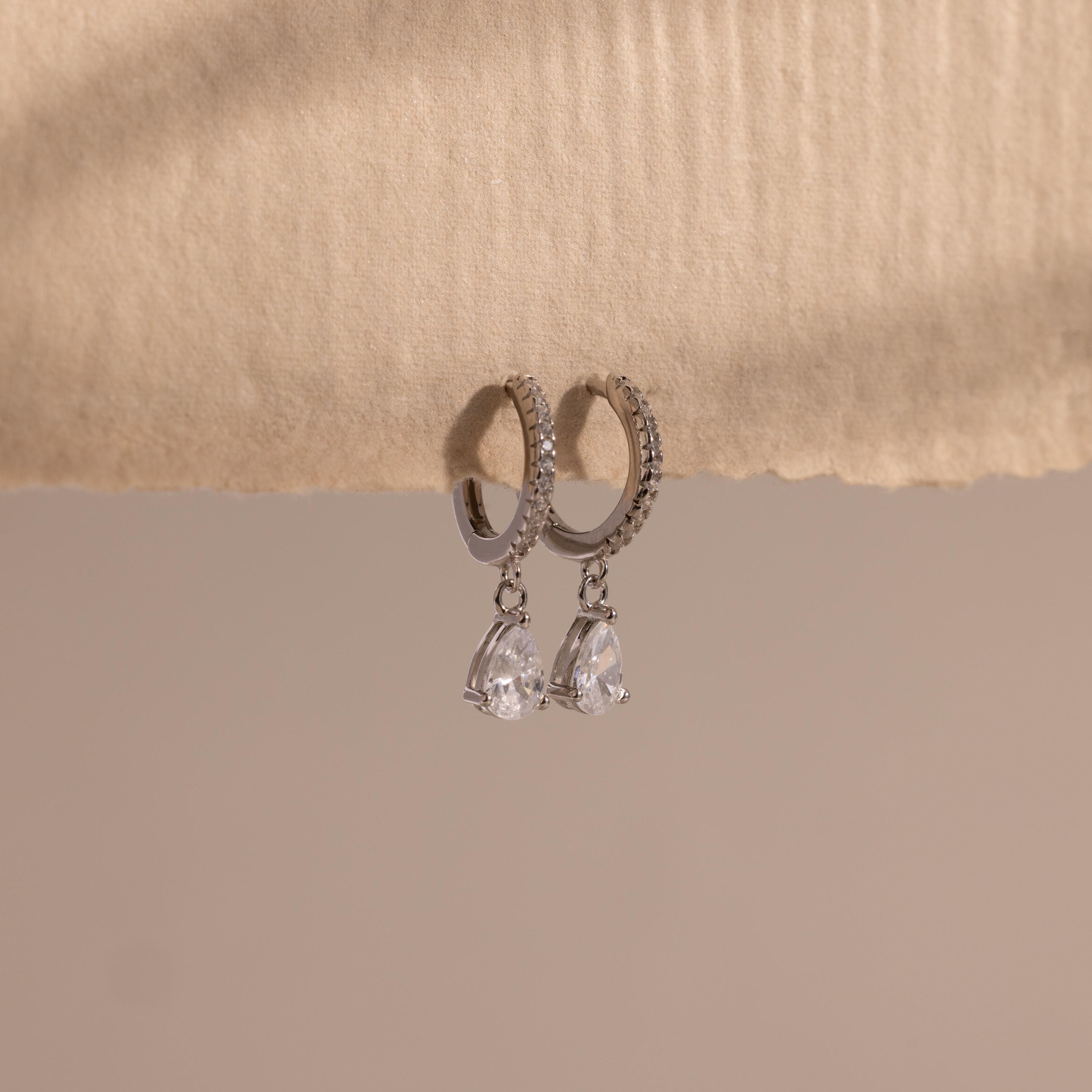 Pave Diamond Huggie Hoop Drop Earrings with Birthstone Charm