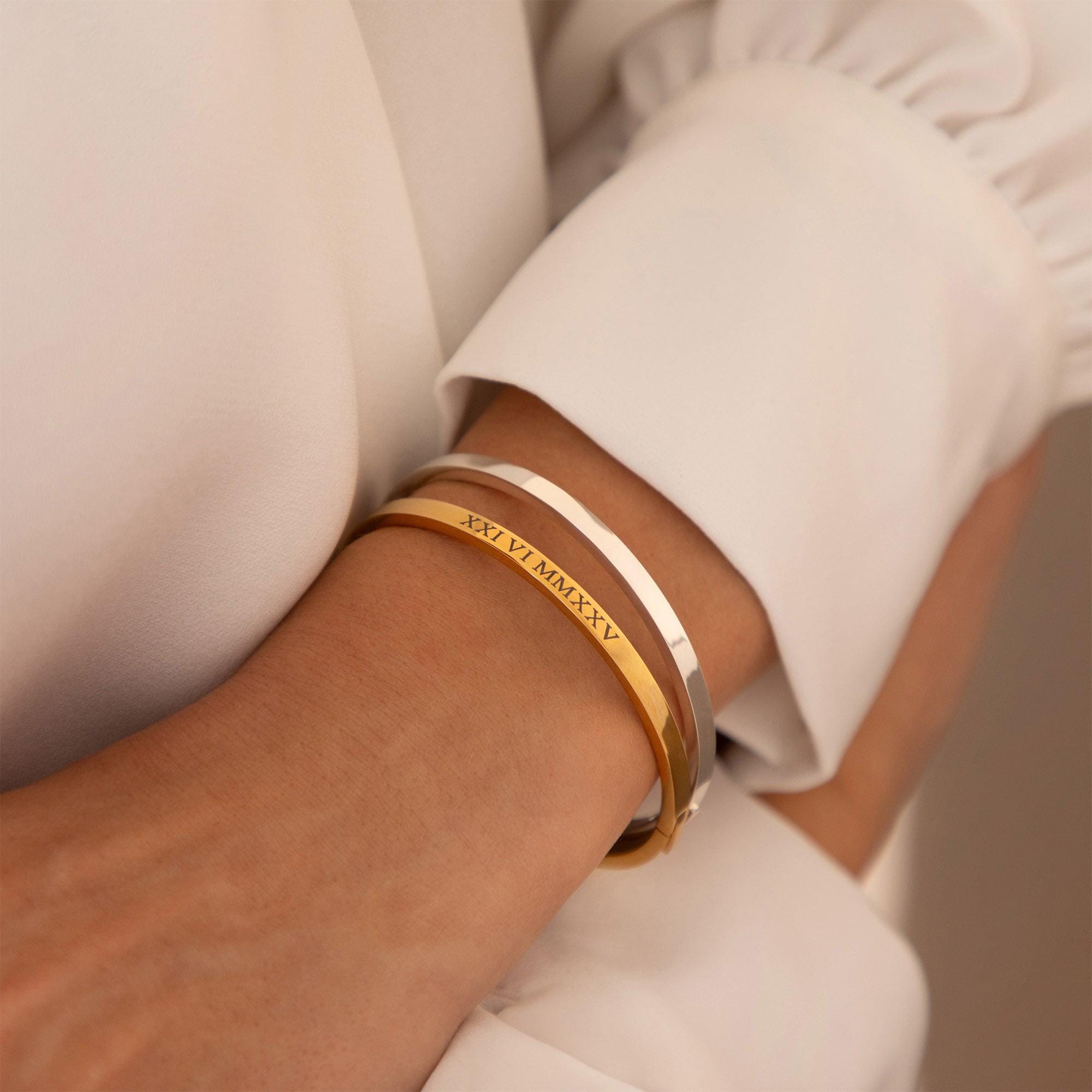 Engraved Clasp Bangle with Personalized Name, Date, or Initials
