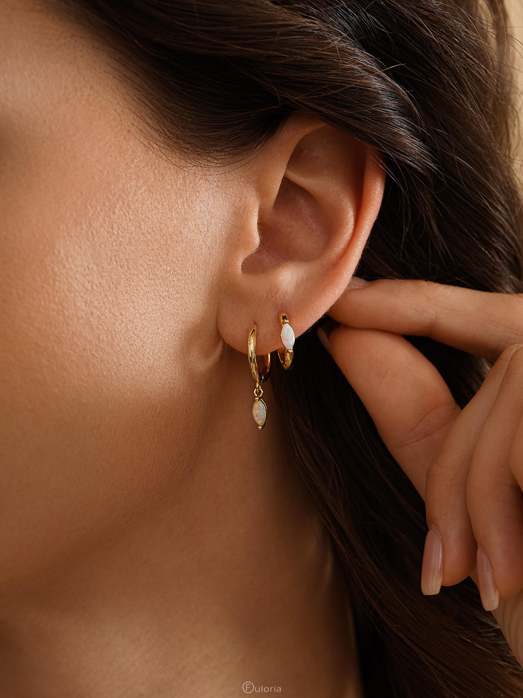 Delicate Opal Hoop Earrings with Minimalist Dangle Huggie Design