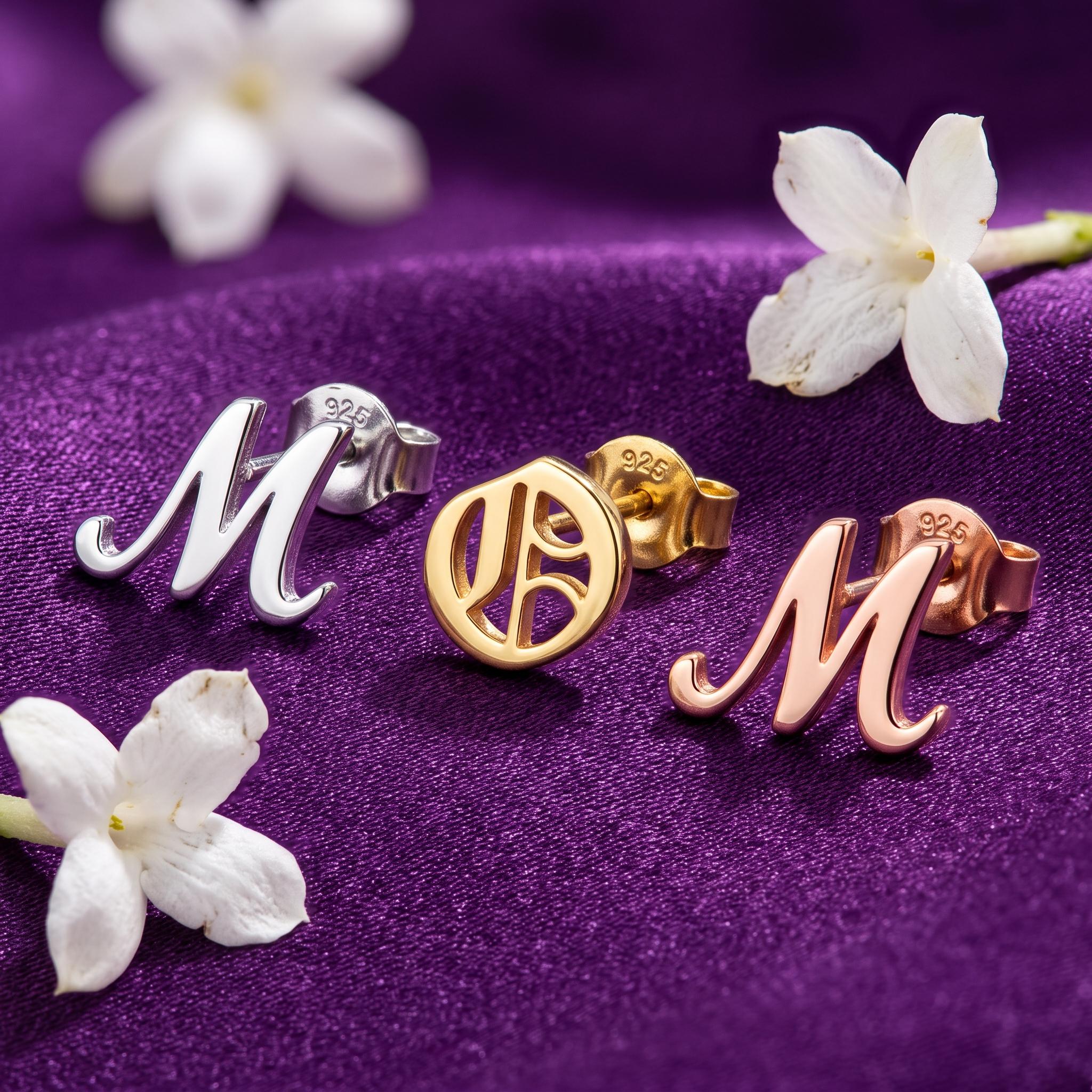 Custom Initial Stud Earring in Solid Gold with Old English Lettering
