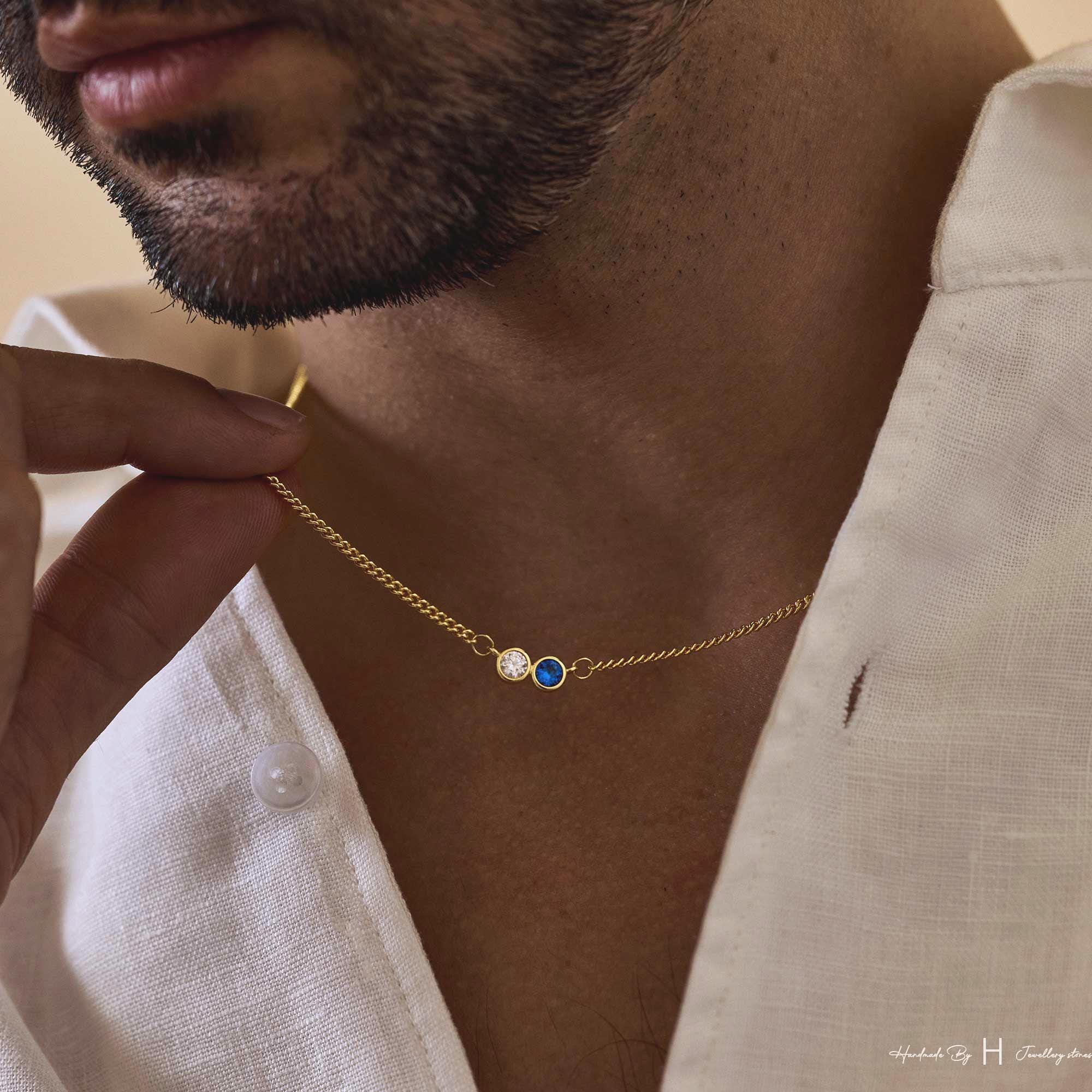 Men's Custom Birthstone Necklace with Copper Pendant in Rose Gold Plating