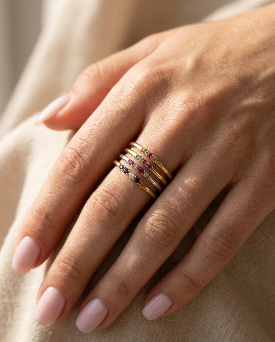 Personalized Birthstone Sterling Silver Stacking Ring