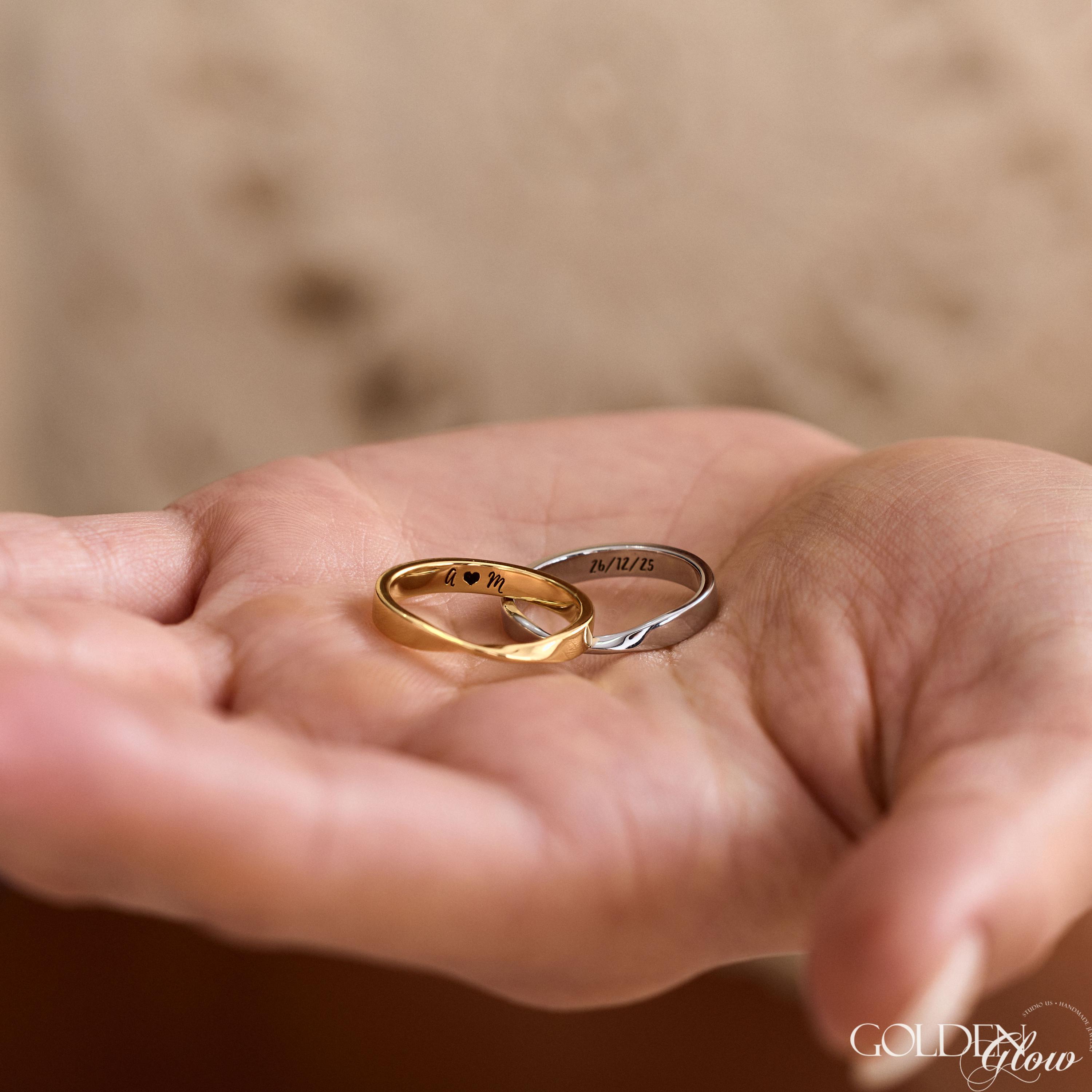 Custom Couples Mobius Twist Ring with Inner Engraving