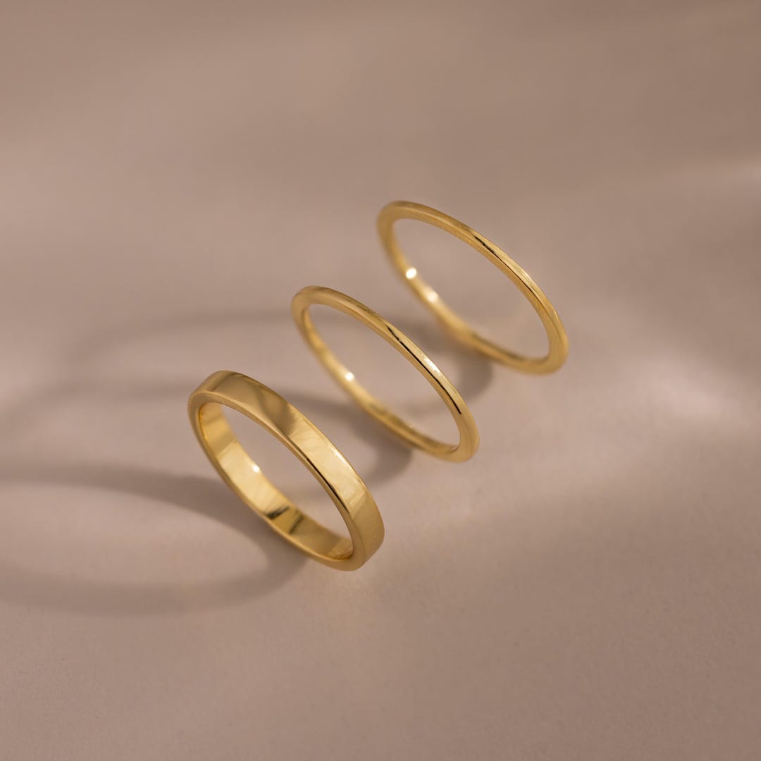 Minimalist Gold Stacking Ring Set of 3 Bands