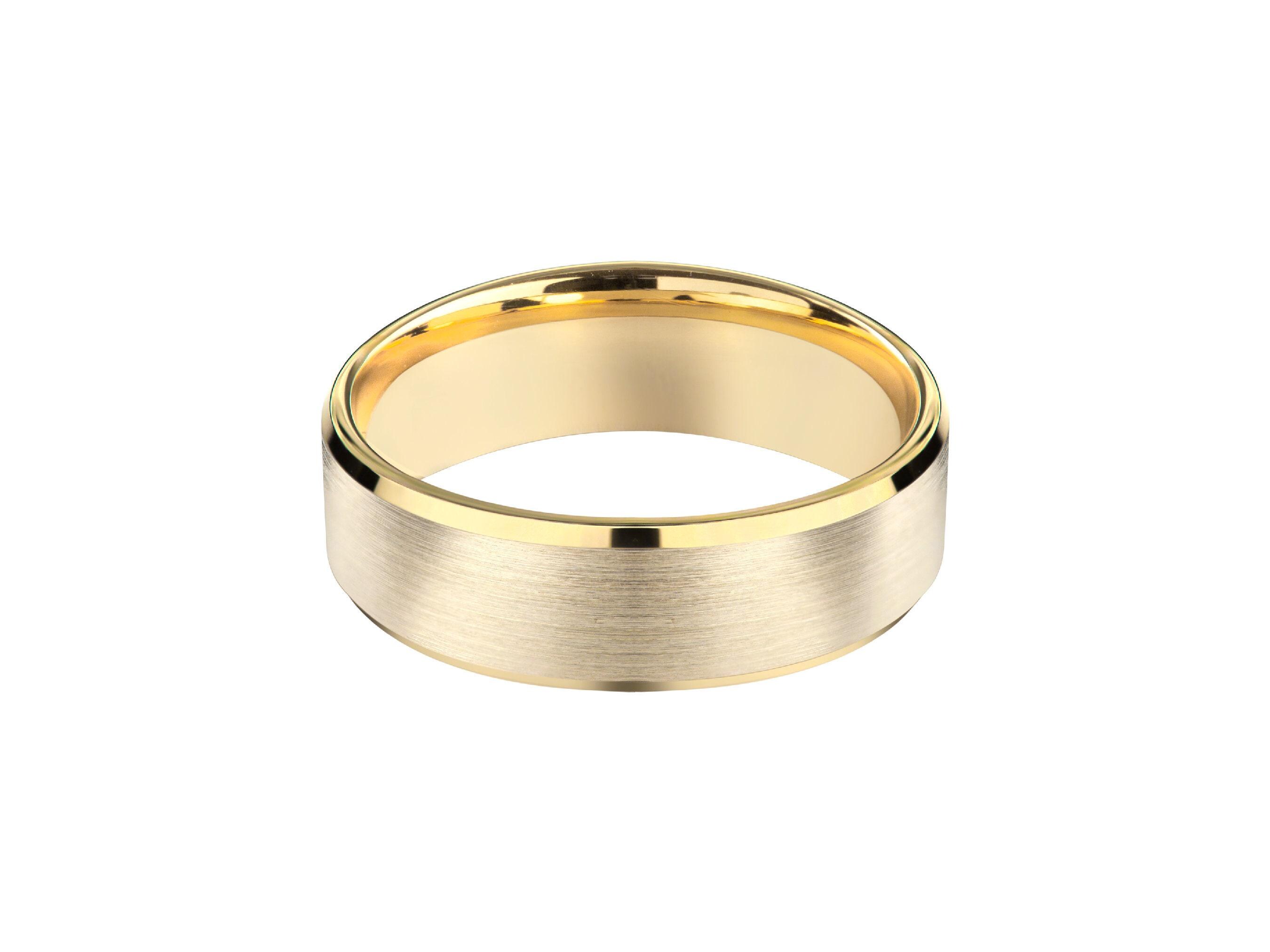 6mm Matte Beveled Wedding Band, Flat Comfort Fit Solid Gold