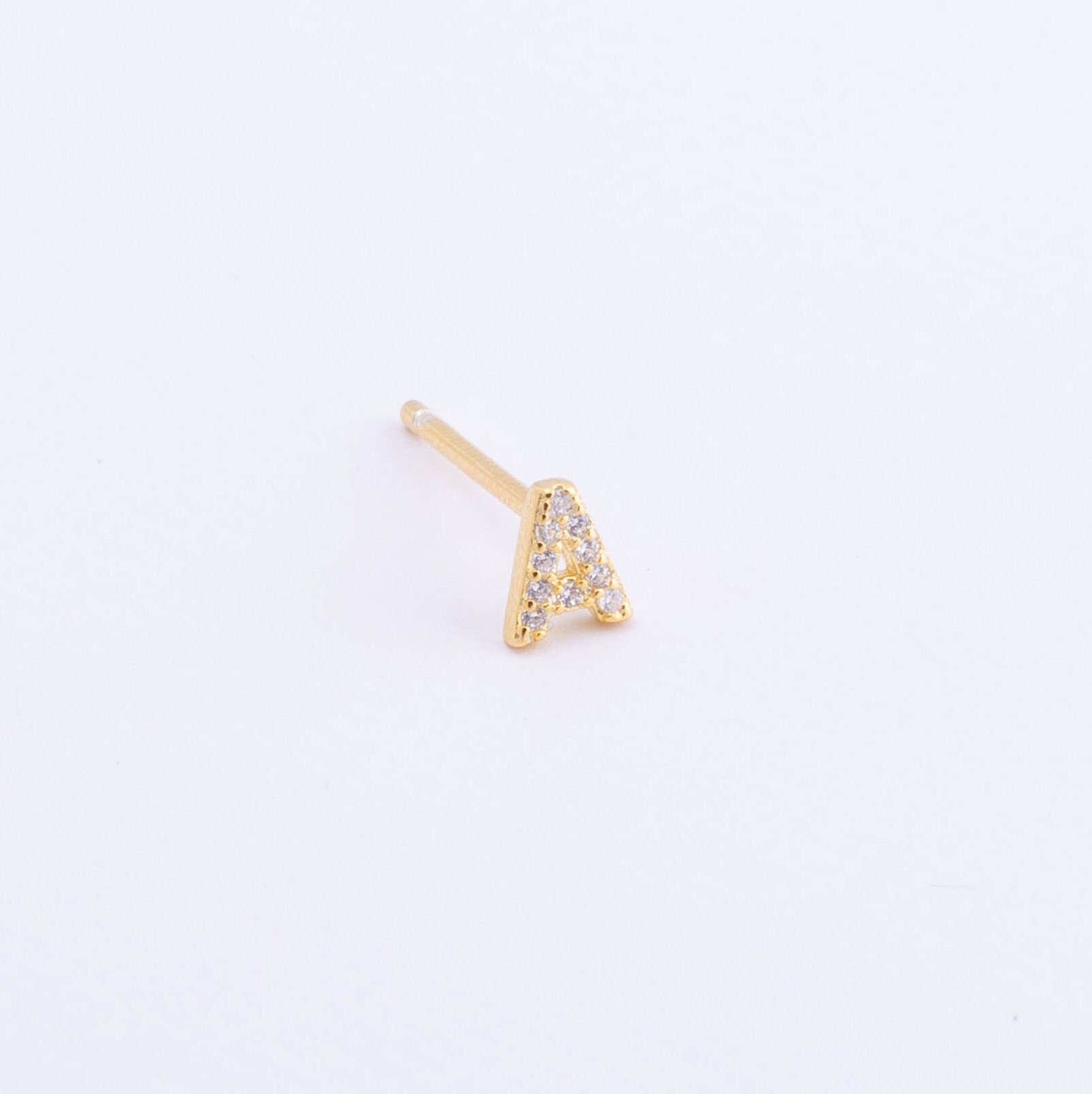 Small Initial Letter Stud Earrings with Cubic Zirconia