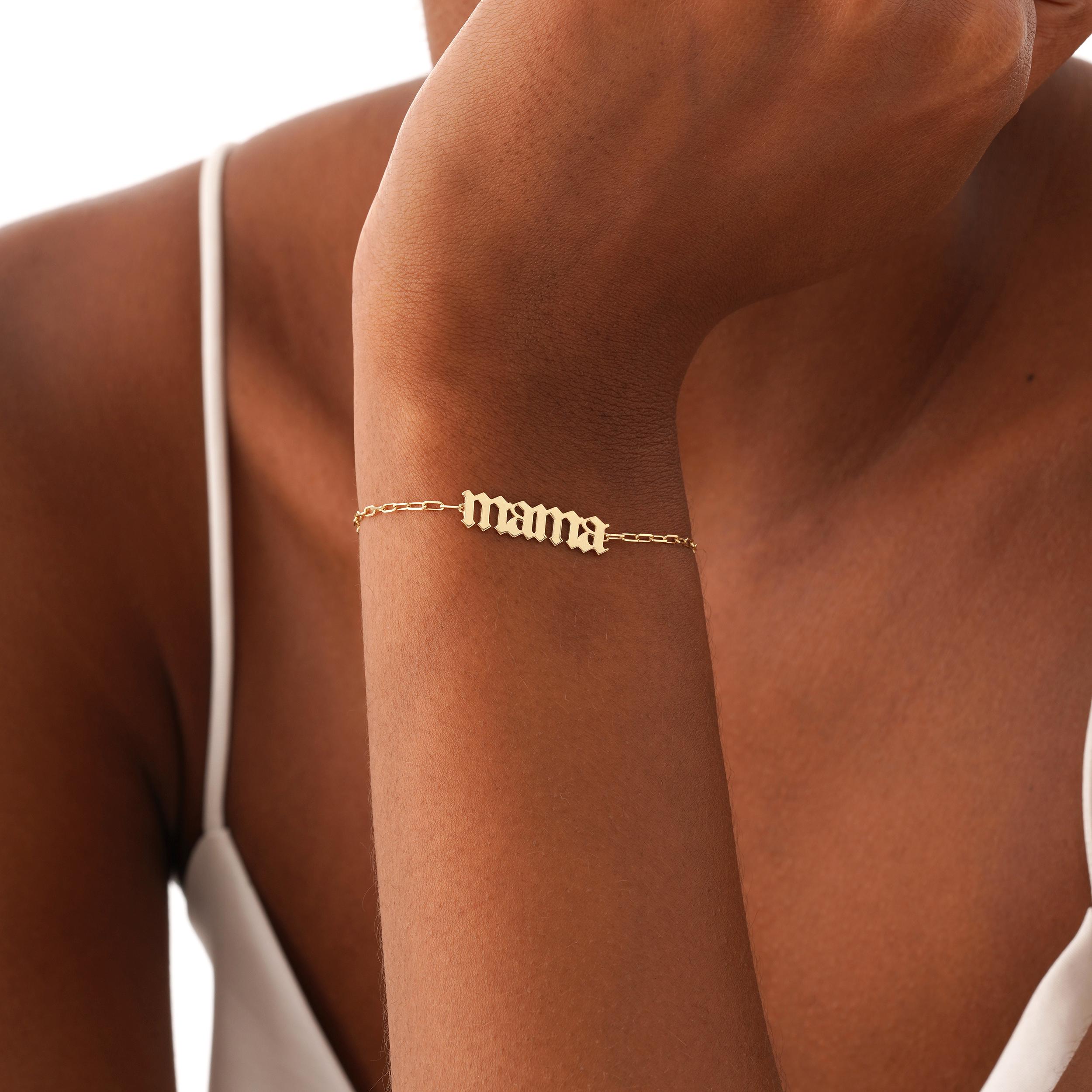 14K Gold Mama Bracelet with an Old English Charm on a Paperclip Chain