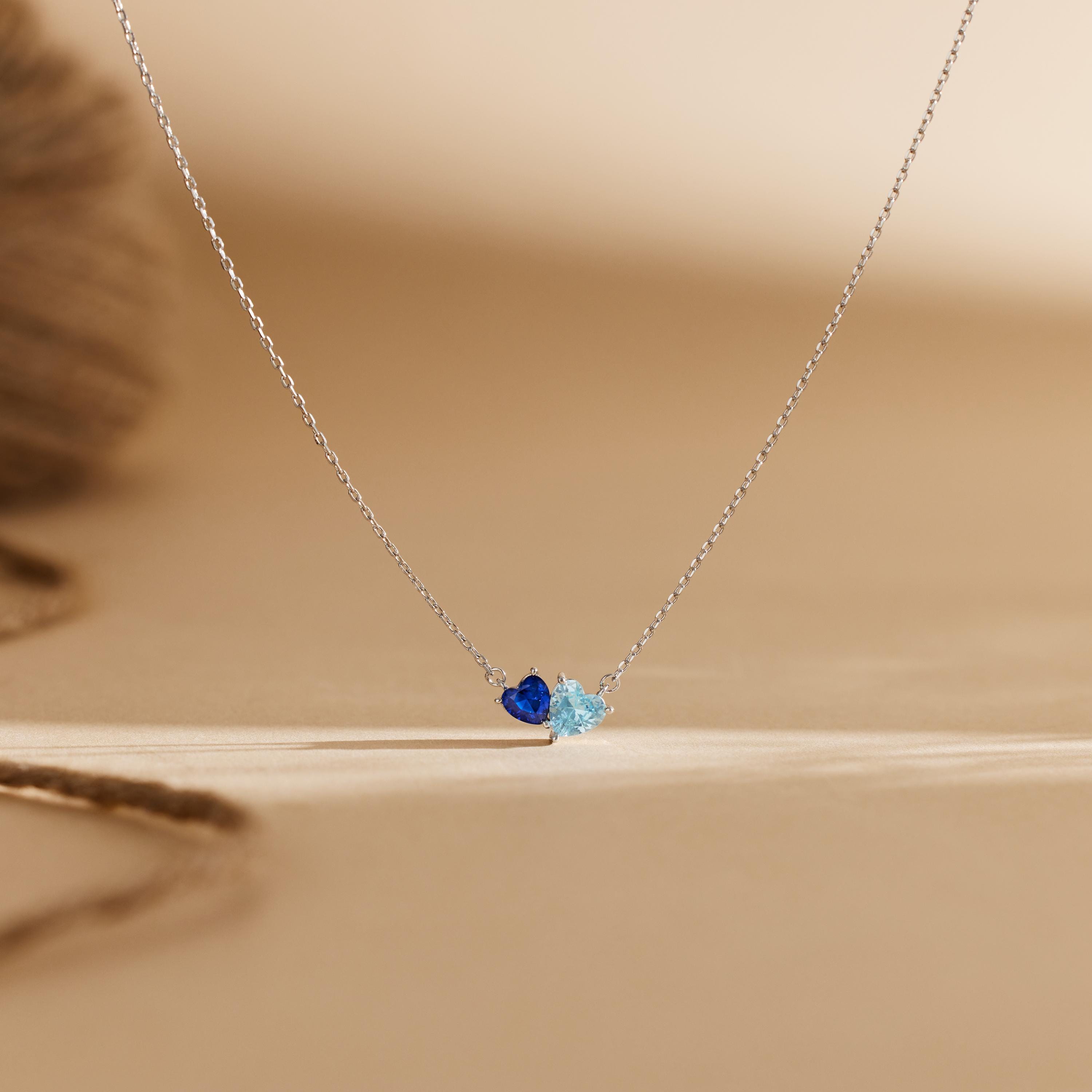 Two Heart Birthstone Necklace in 14K Gold Plating with Two Custom Months