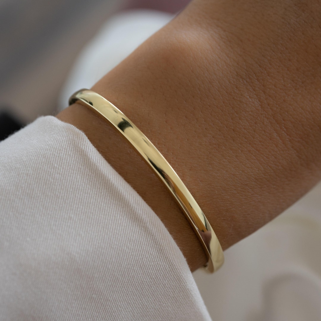 Gold Plated Bangle Bracelet with Thick 14K Finish