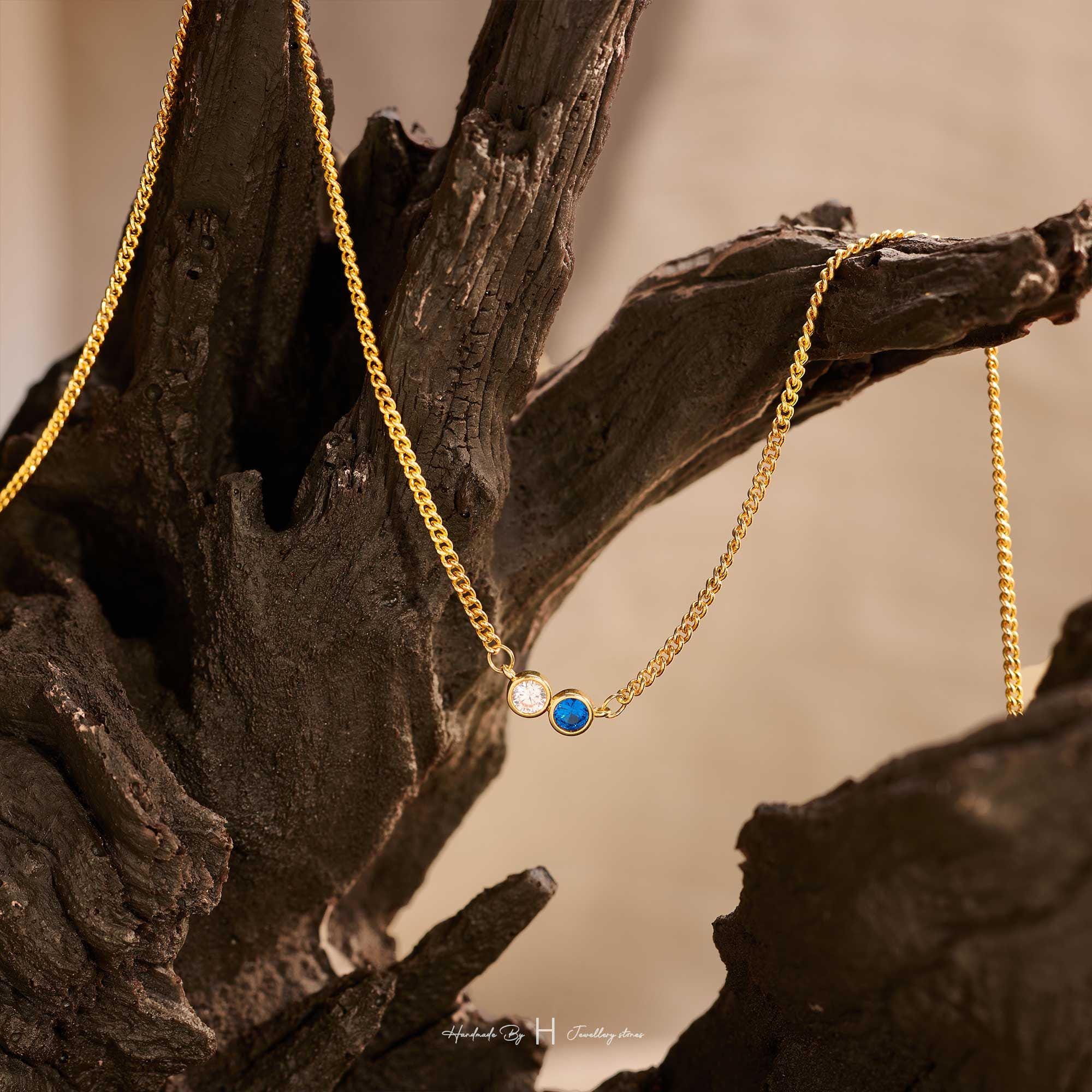 Men's Custom Birthstone Necklace with Copper Pendant in Rose Gold Plating