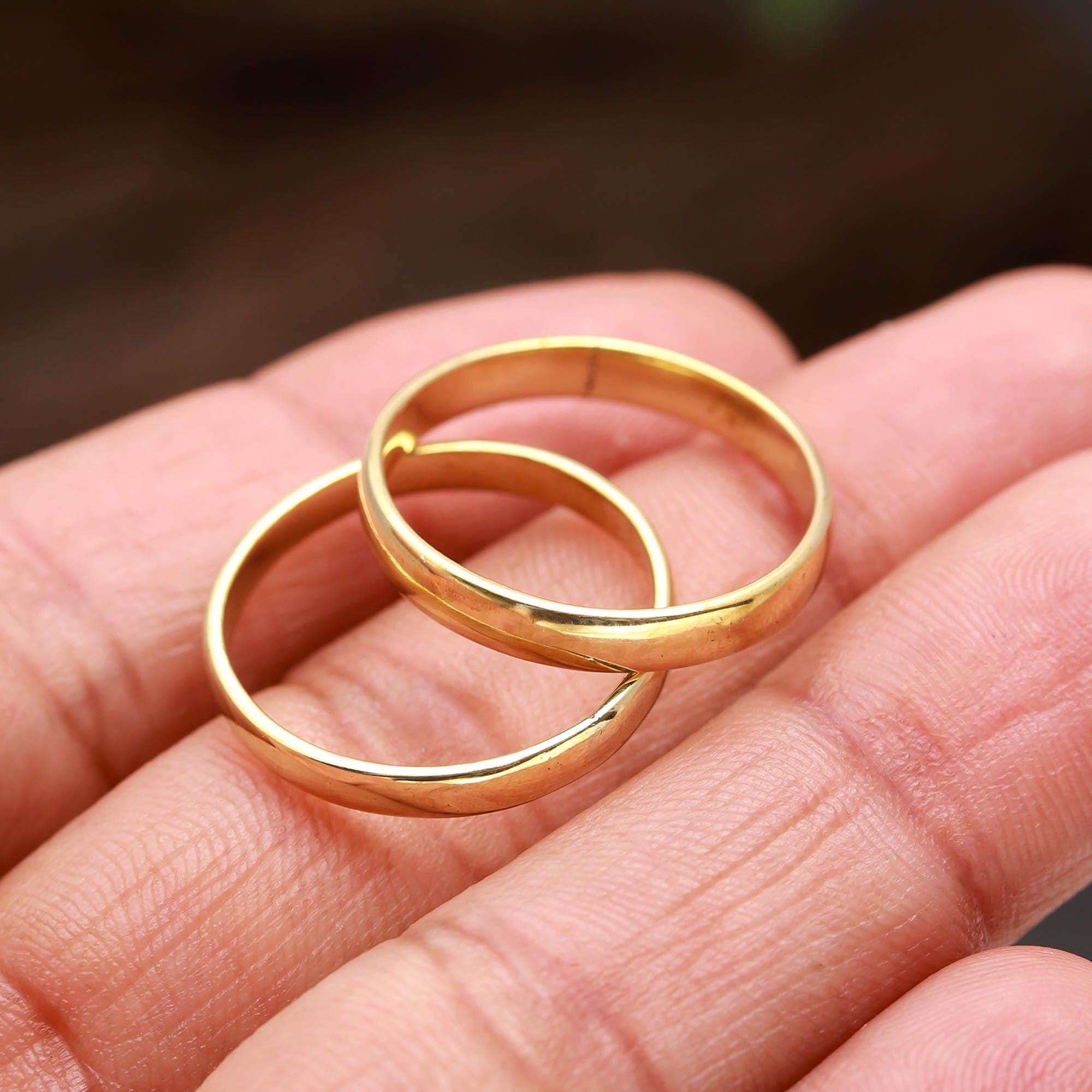 Handmade 18K Gold Couple Ring Set, Antique Style
