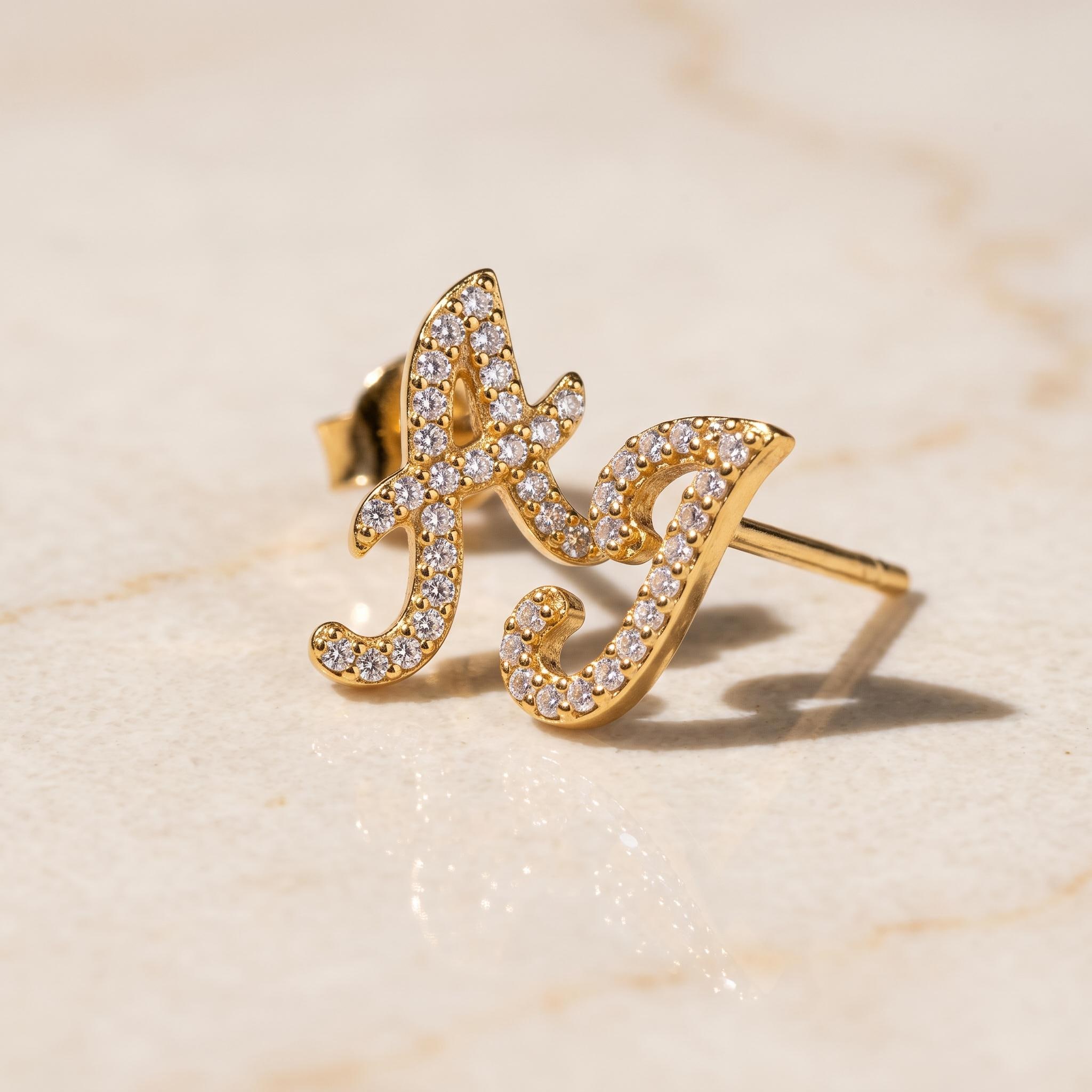 Petite Initial Stud Earrings with Zircon Accents