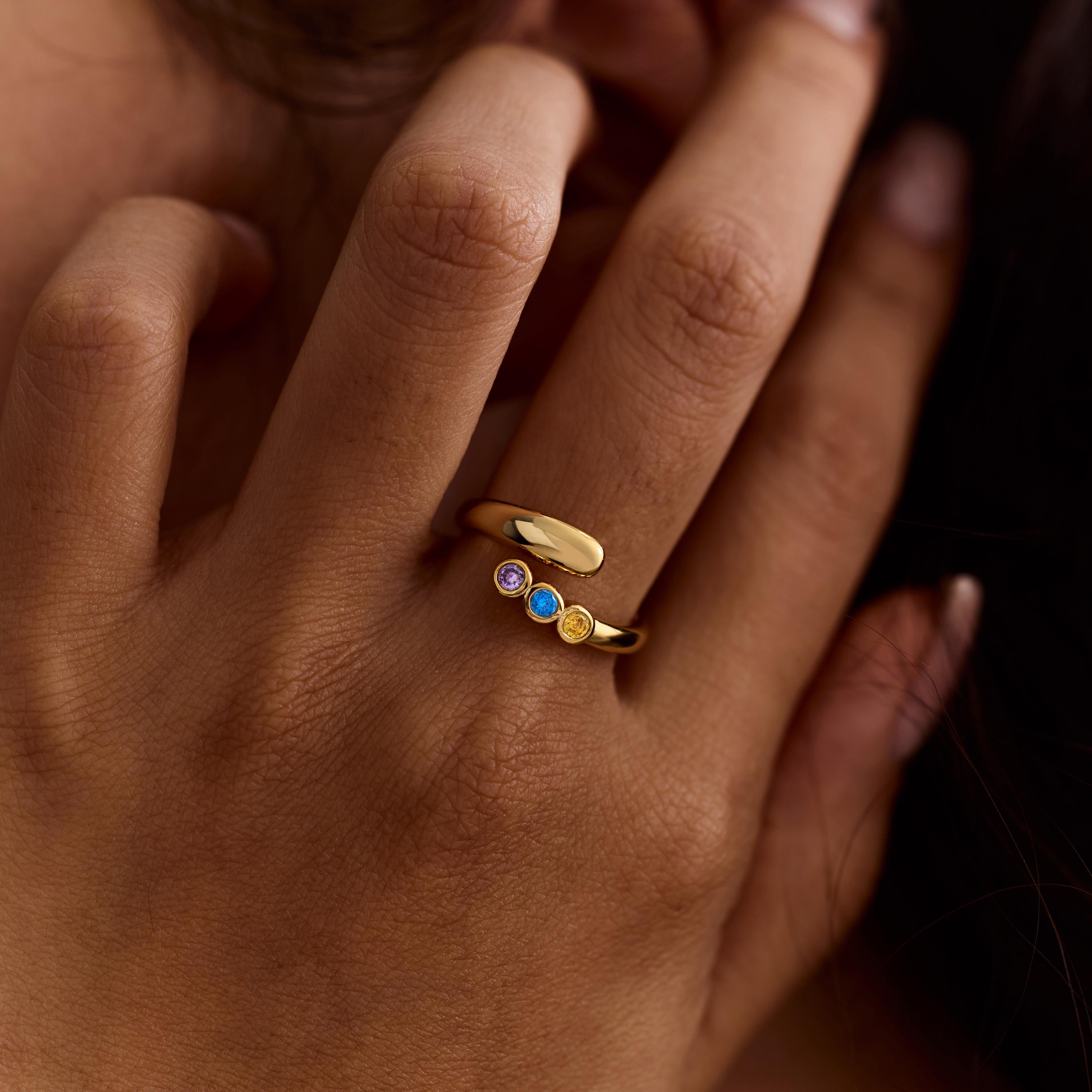 Custom Adjustable Birthstone Ring With Dainty Multi-Stone Detail