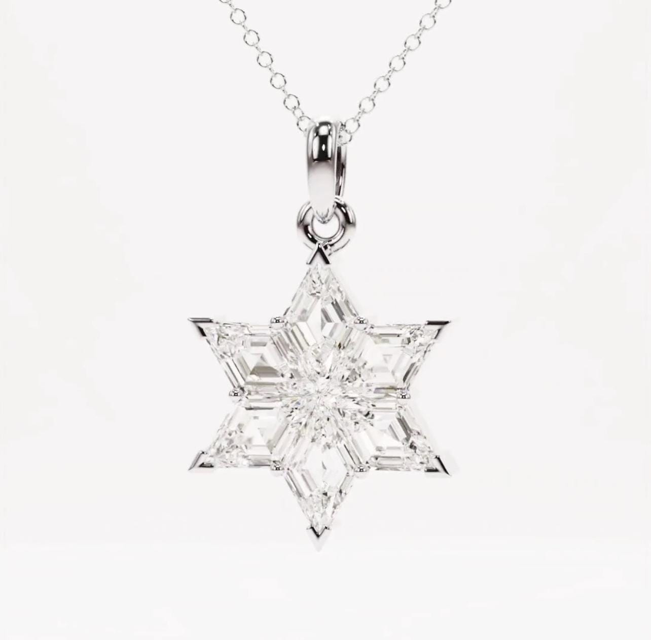 14K White Gold Star of David Pendant Necklace with 1.6 Carat Lab Grown Diamonds