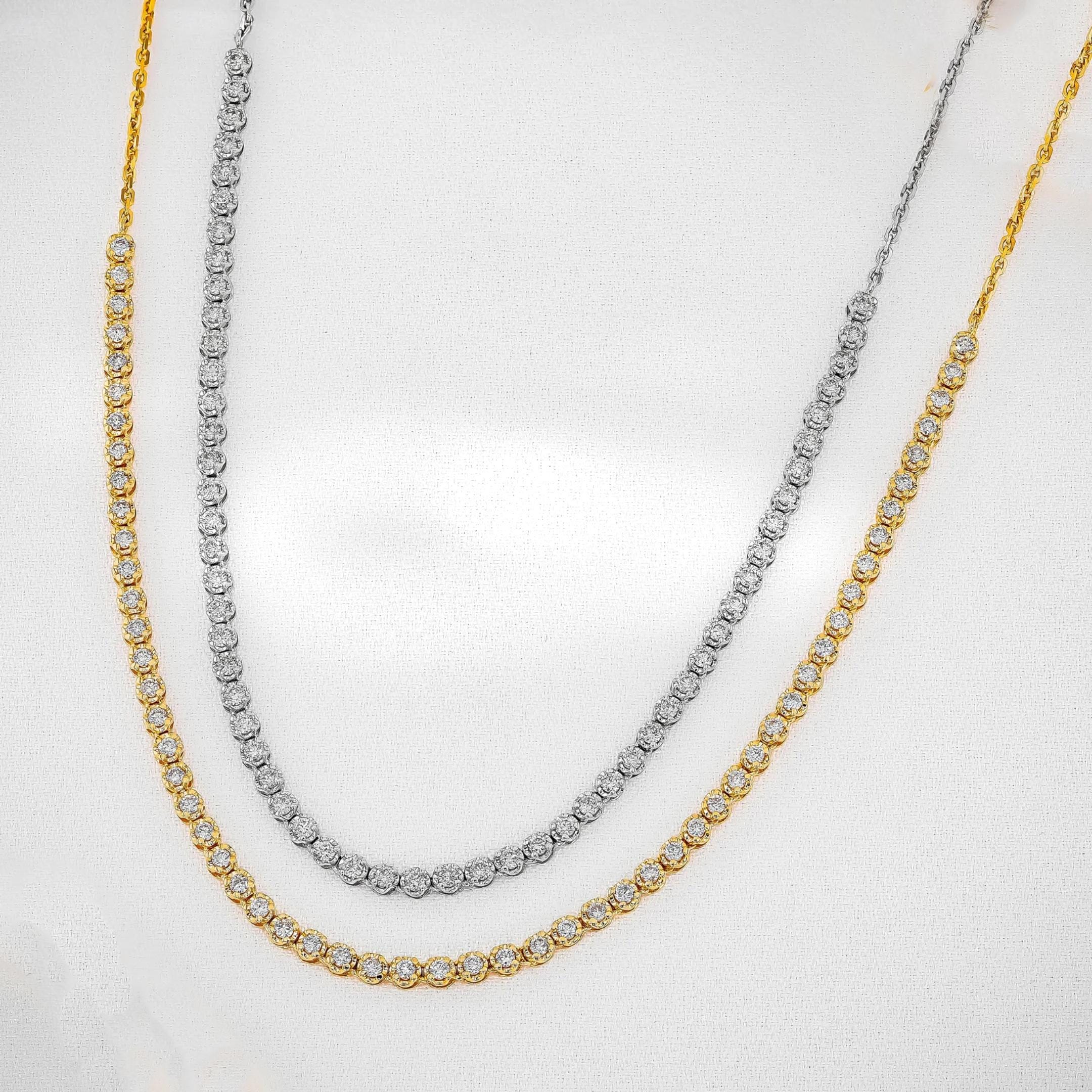 14K Gold Natural Diamond Tennis Choker Necklace with Adjustable Drawstring