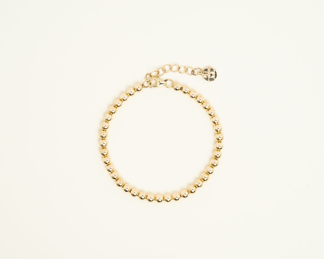 14K Solid Gold Heavy Wall 4 mm Beaded Bracelet