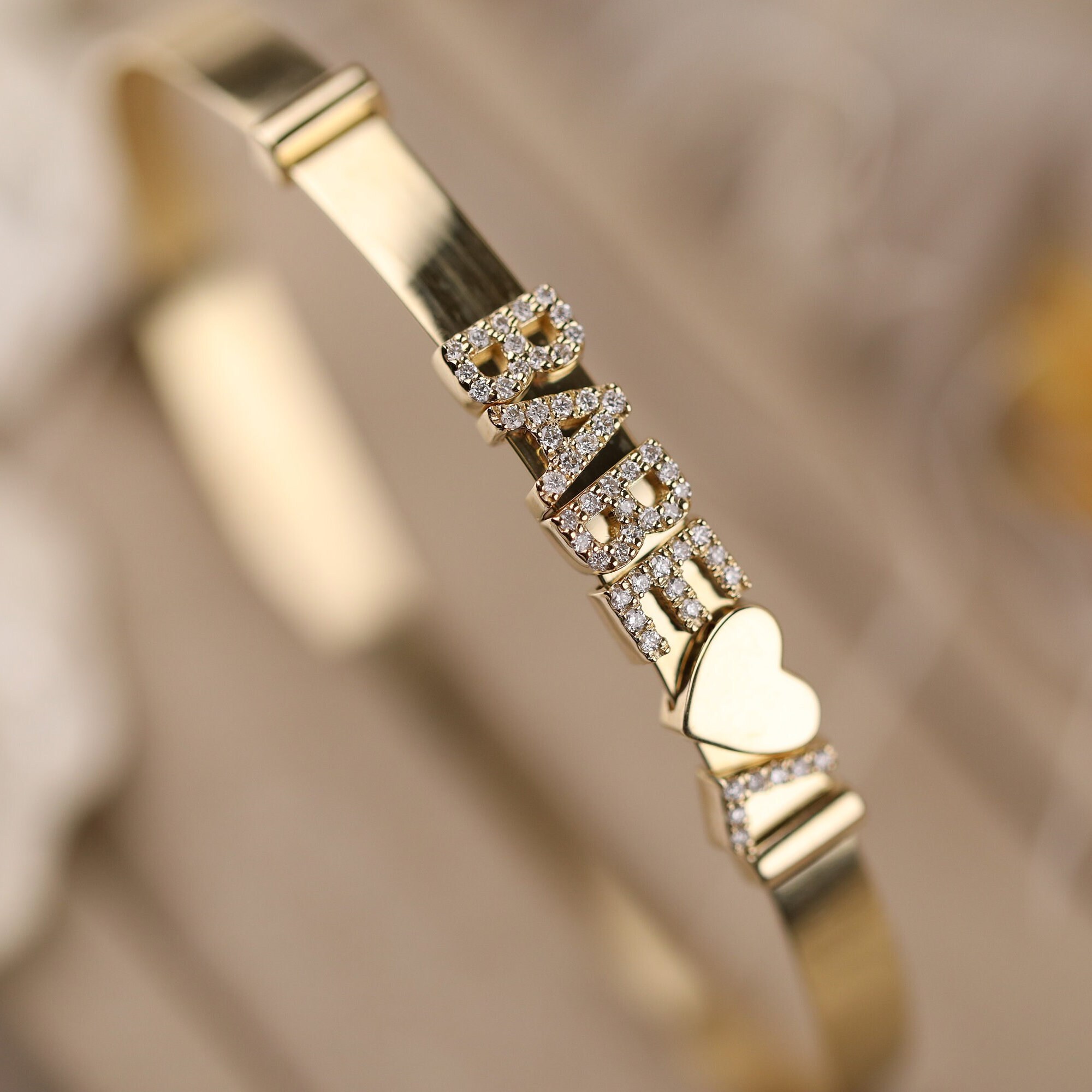 14K Gold Diamond Sliding Charm Bangle Bracelet