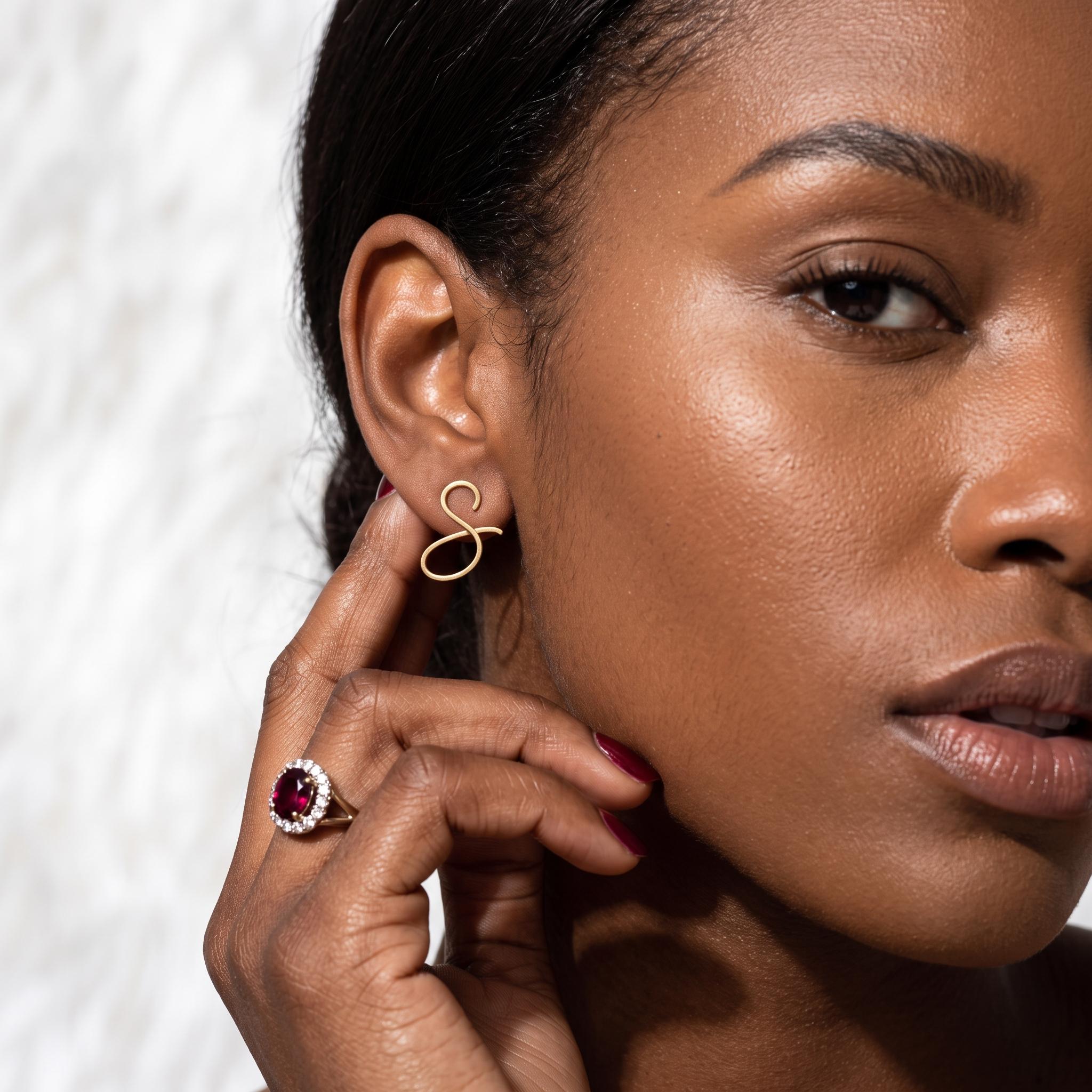 Custom Initial Stud Earring in Solid Gold with Old English Lettering