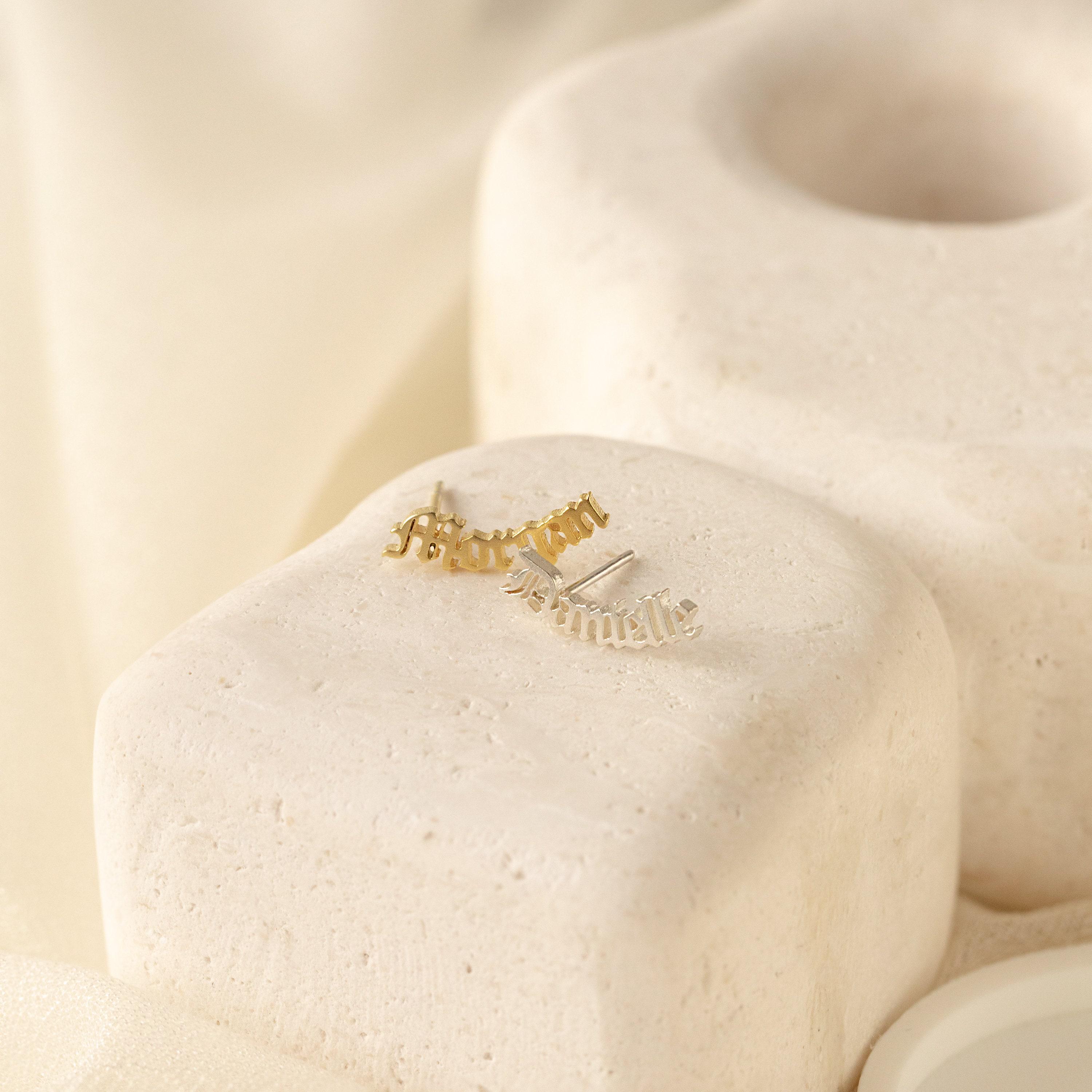 Custom Name Stud Earrings in Sterling Silver and 18K Gold