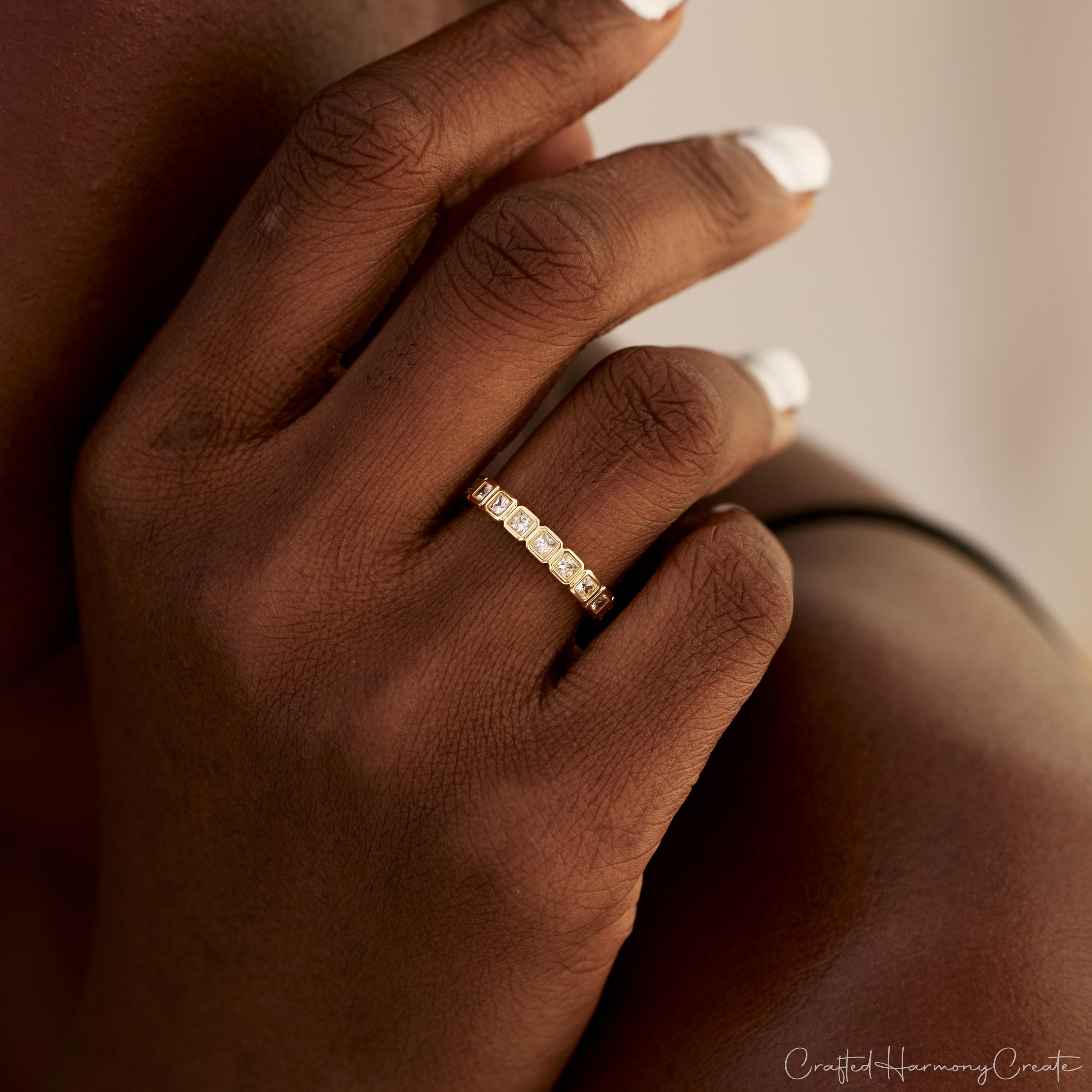 Square Bezel Set Birthstone Stacking Ring