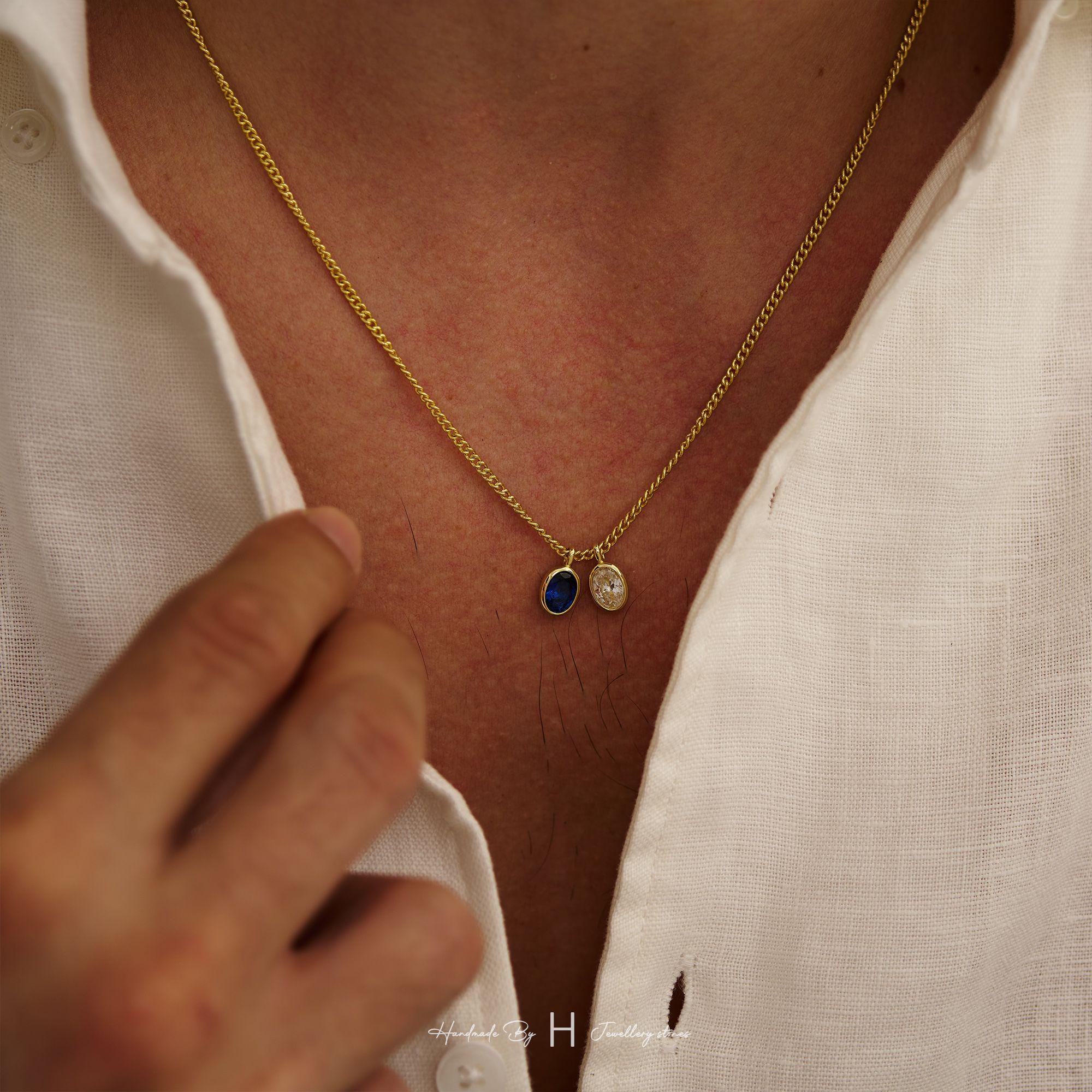 Custom Birthstone Necklace for Dad with Copper Pendant and Zircon Stone