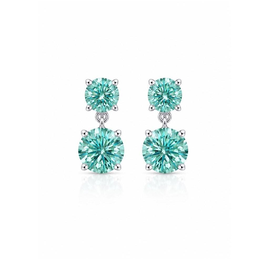 Certified Moissanite Double Drop Earrings in 925 Sterling Silver