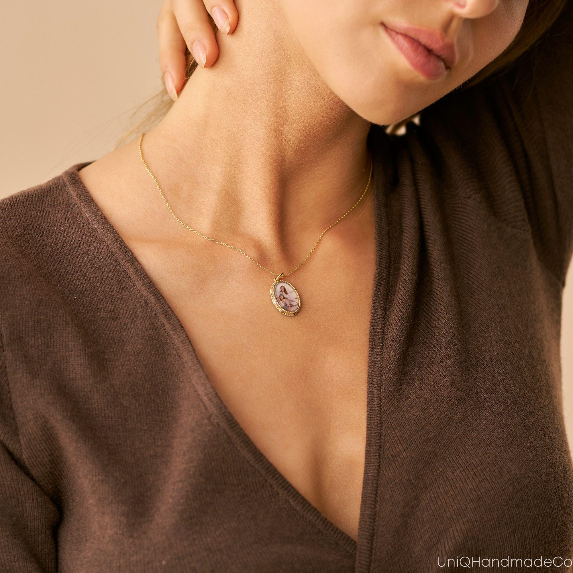 Personalized Photo Necklace in Solid Copper with Cable Chain