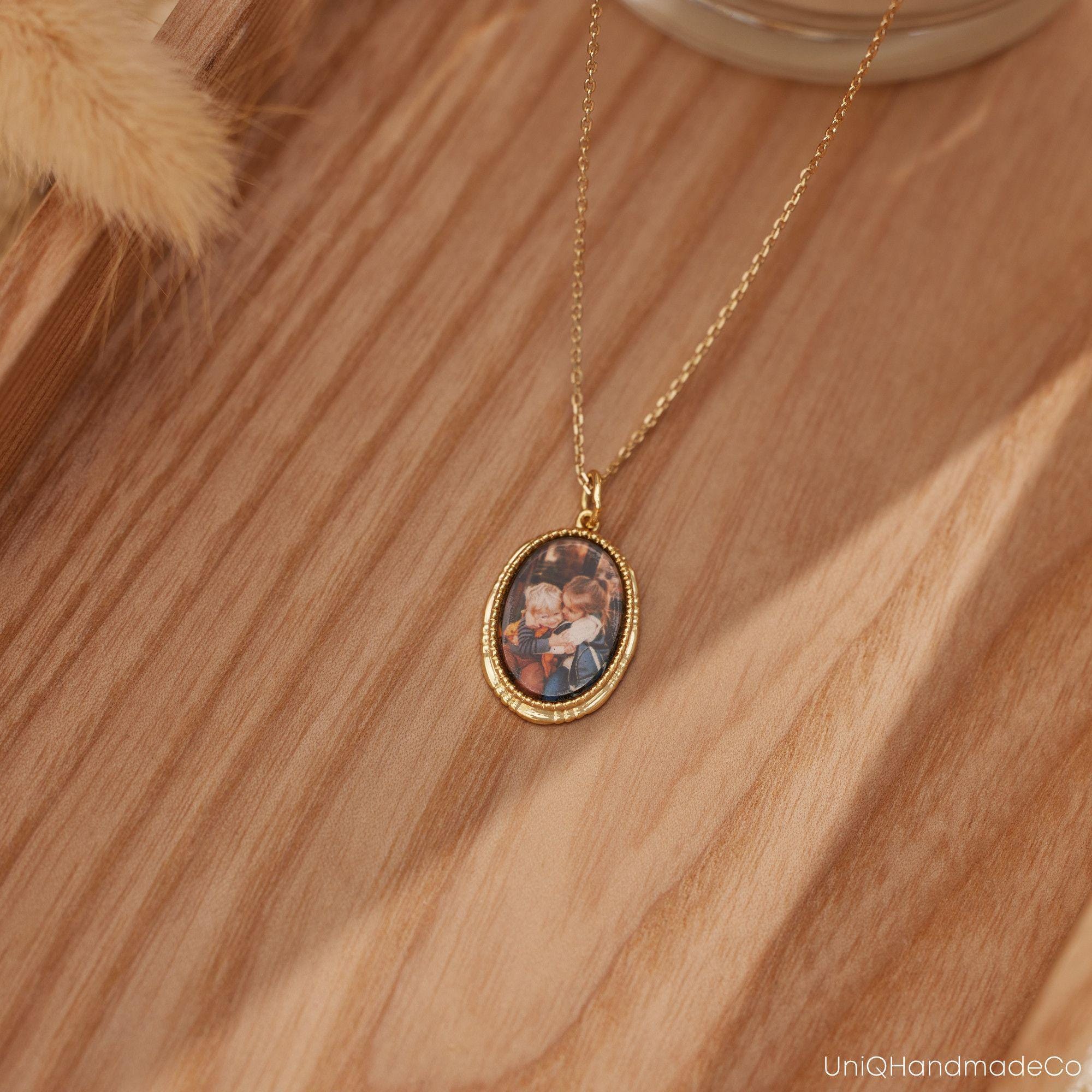 Personalized Photo Necklace in Solid Copper with Cable Chain