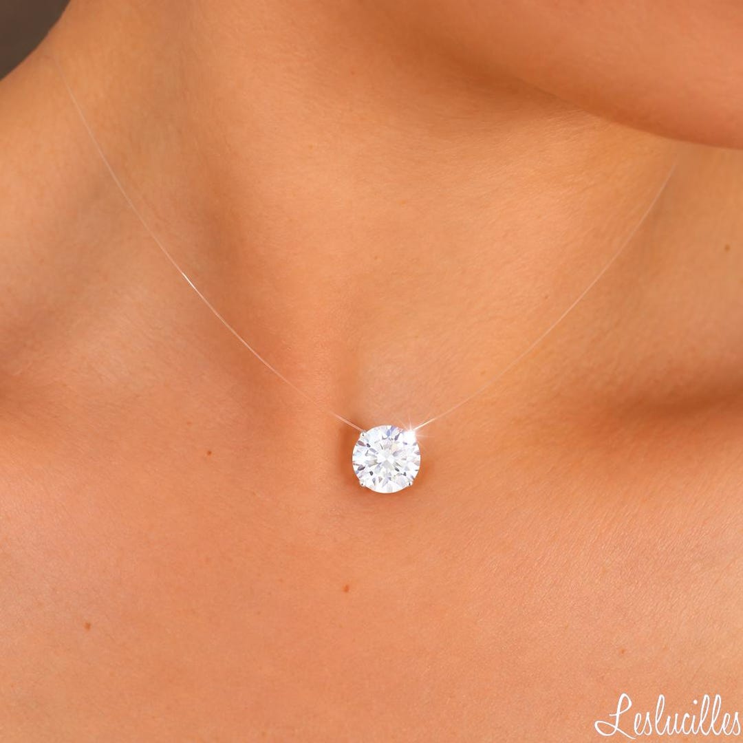 Invisible Crystal Solitaire Choker on a Transparent Nylon Collar