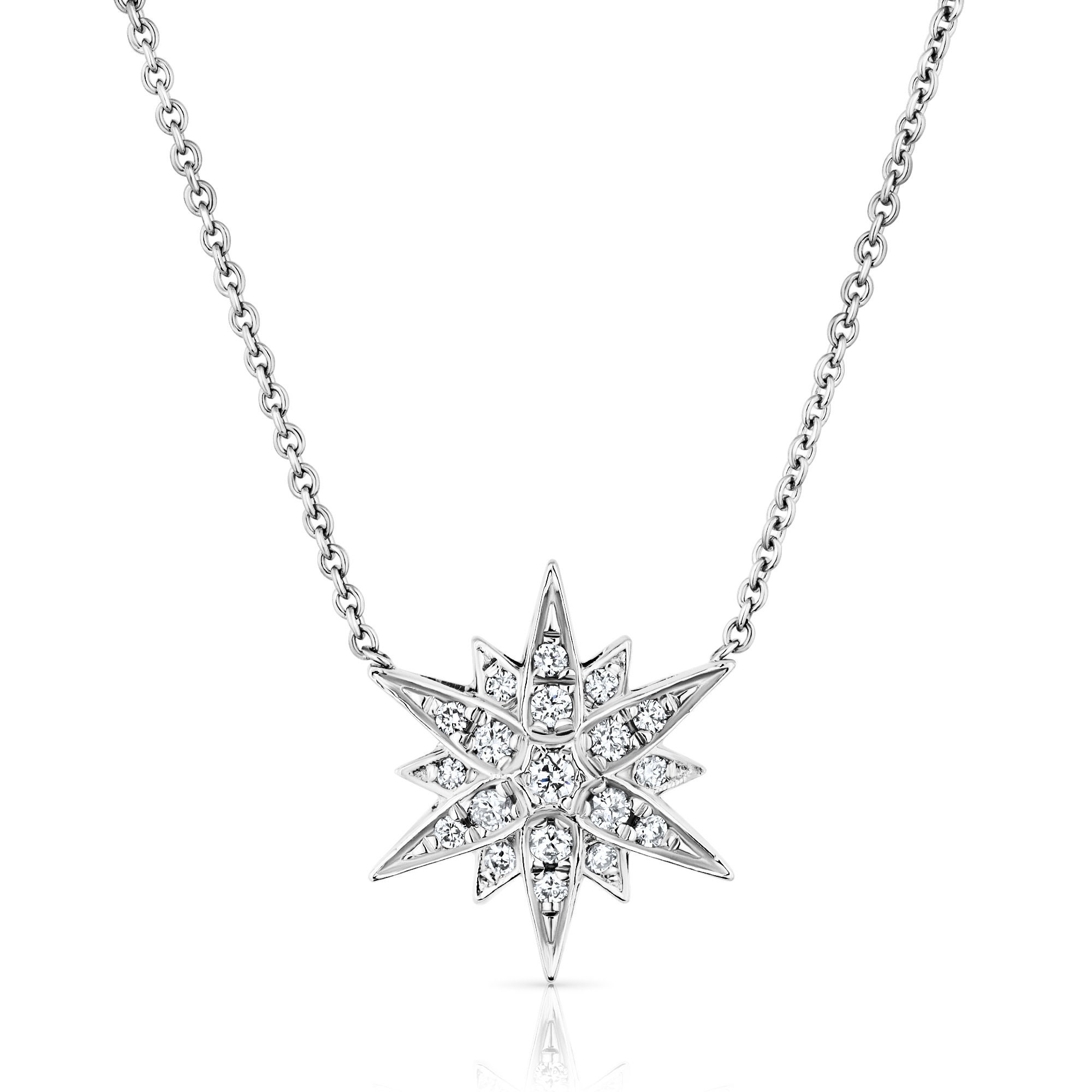14K Solid Gold Starburst Diamond Pendant Necklace
