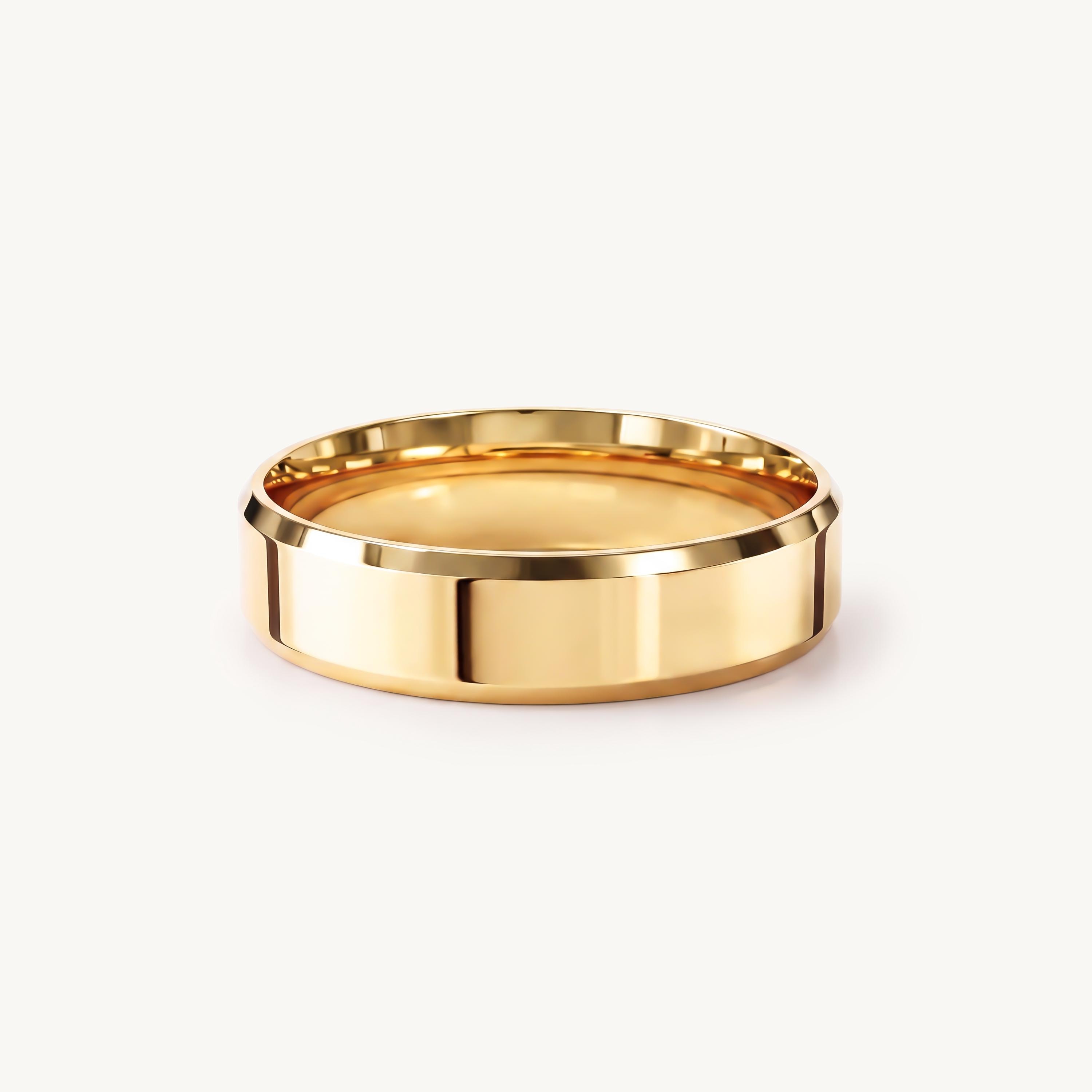 14k Gold Beveled Edge Flat Wedding Band, 2mm to 8mm