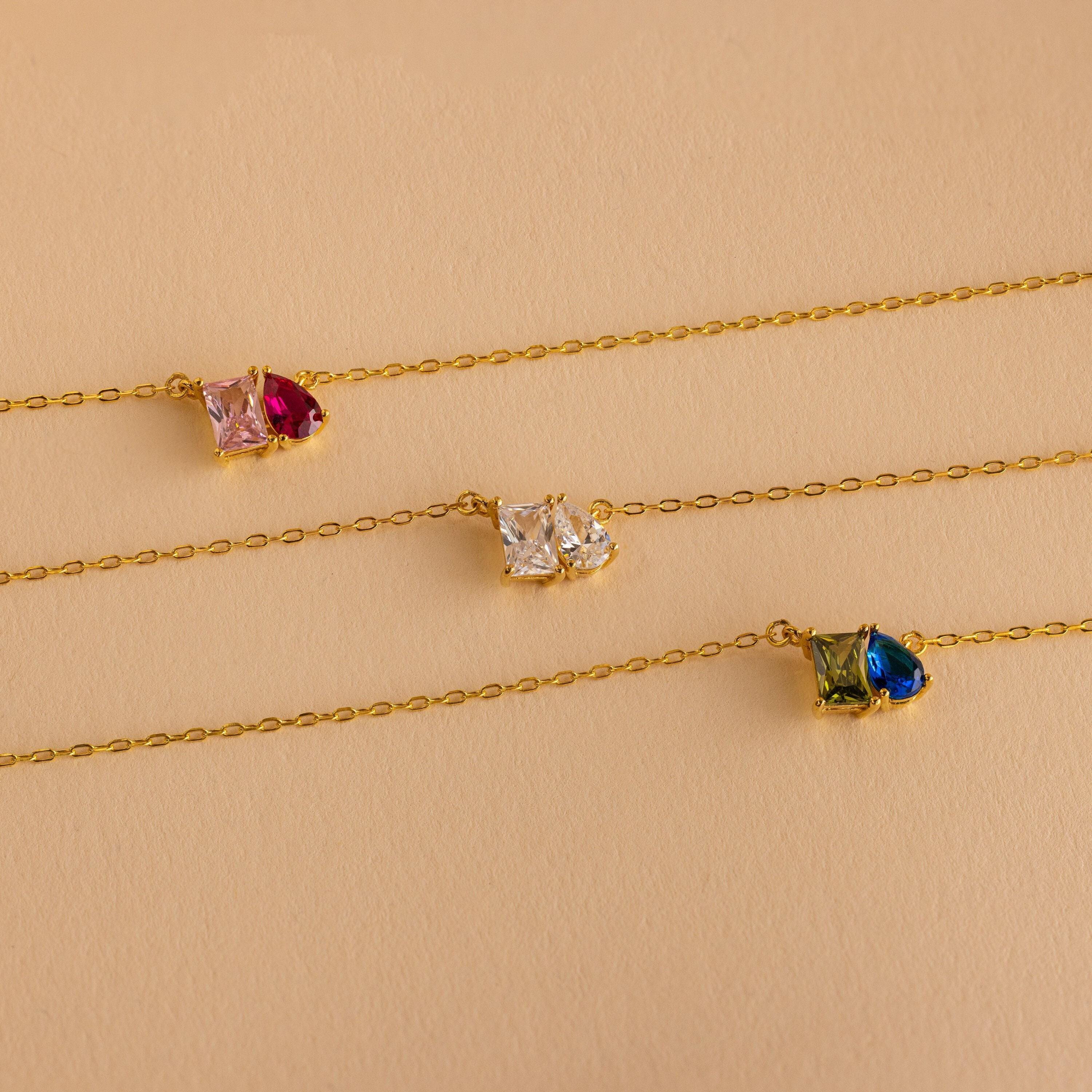 Toi et Moi Birthstone Necklace with Emerald and Pear Cut Stones