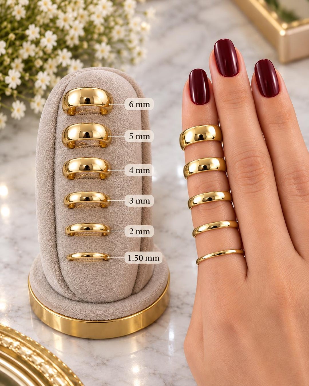 14K Gold Thin Wedding Bands in 1.5mm to 6mm Widths
