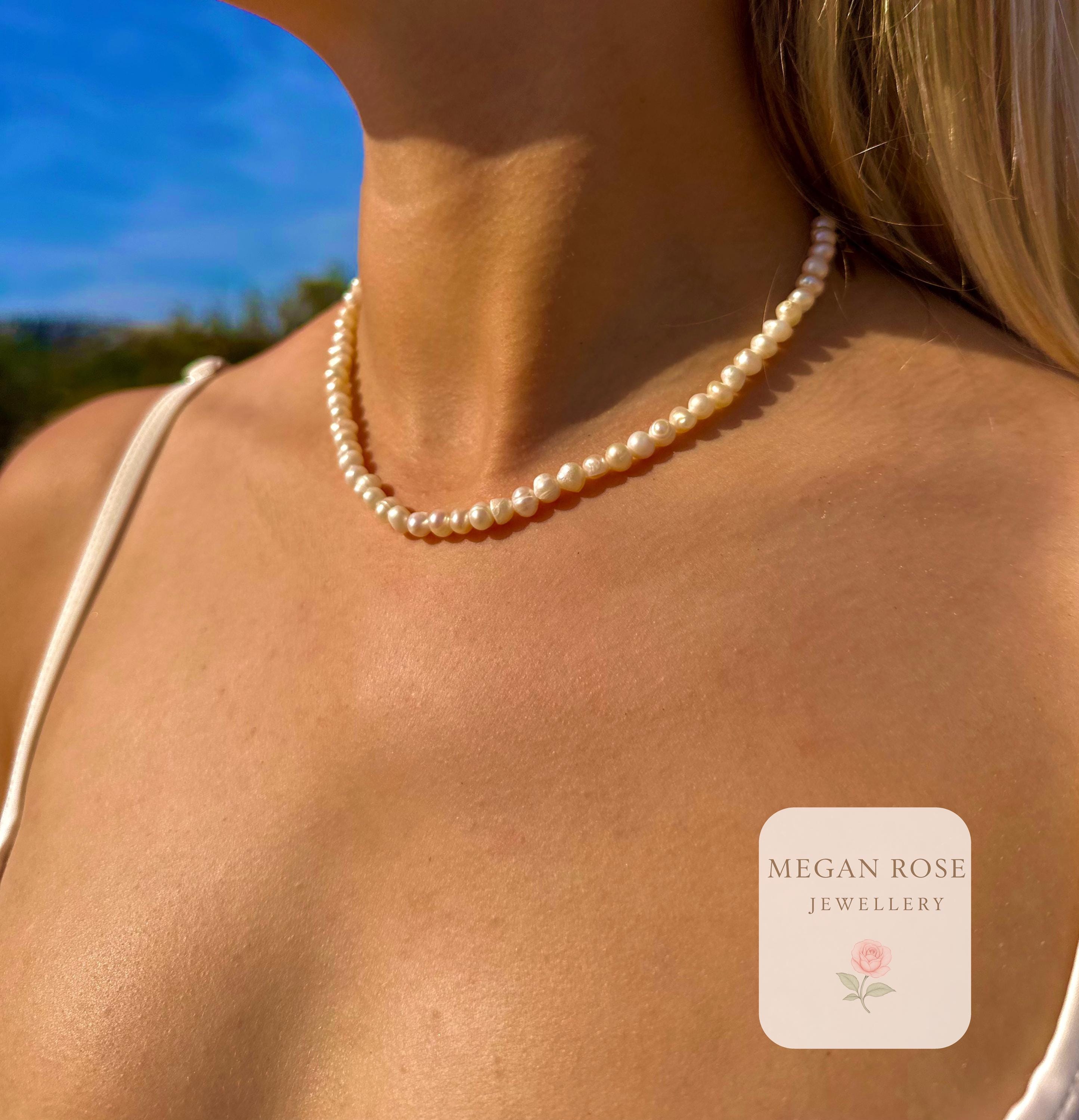 Natural Freshwater Pearl Necklace in Gold or Silver Stainless Steel