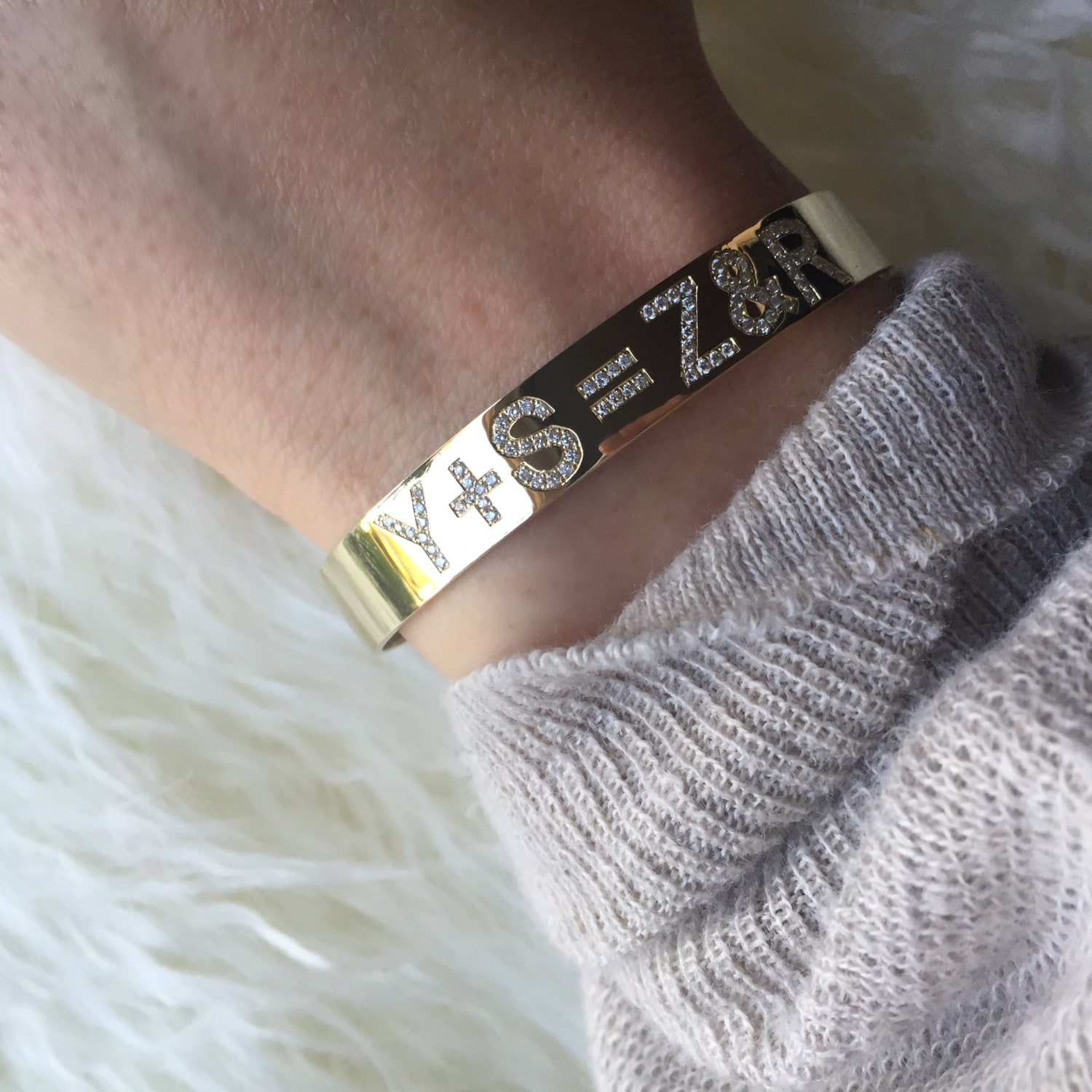 14K Gold Diamond Personalized Cuff Bracelet